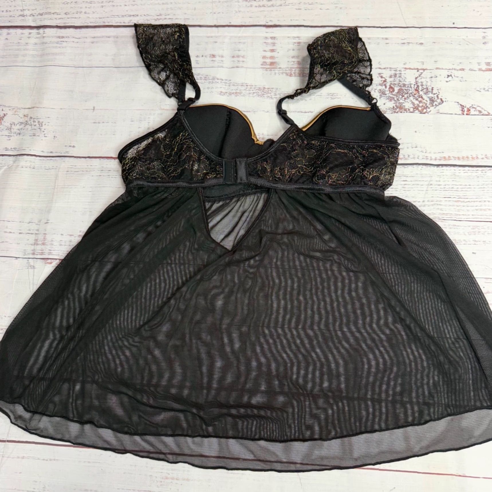 Vintage Fantasy Lingerie Womens Teddy Black L/XL Sheer Bra Top Nightie Size L/XL Teddy Womens Black Sheer Nightie Size L / US 10 / IT 46 - 4 Thumbnail