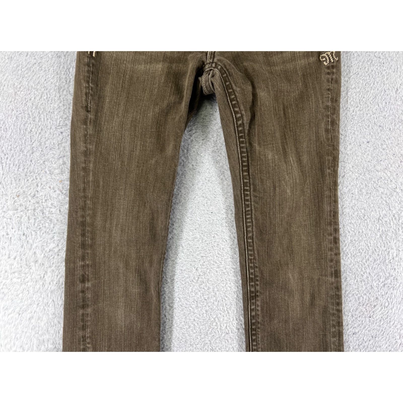 Miss Me Miss Me Jeans Distressed Brown Denim Jean 14 Girls Straight Leg Embroidered 5-Pocket Design Size 36" / US 14 / IT 50 - 6 Thumbnail