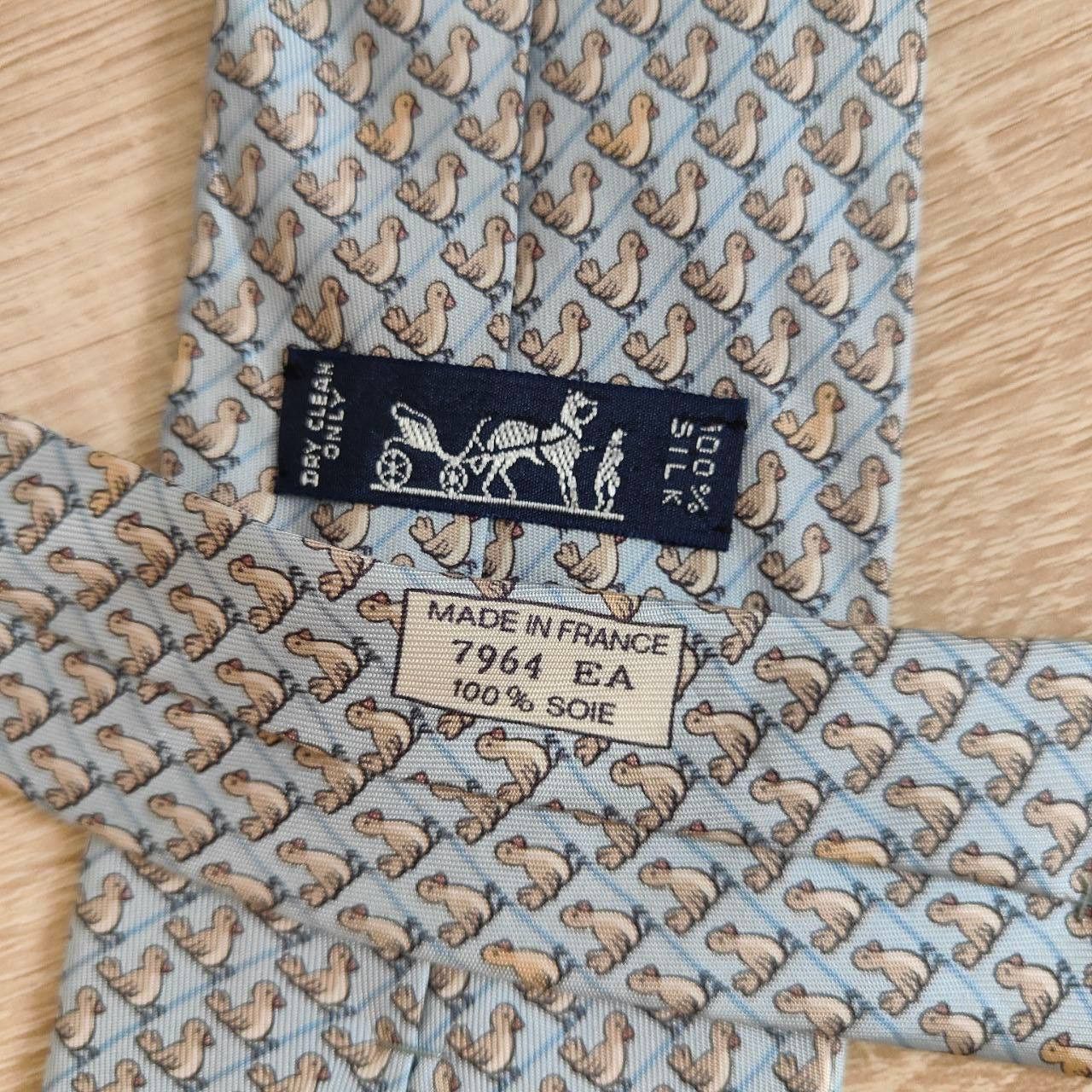 Hermes Hermes Paris Silk Tie 7964 EA Birds Blue Size ONE SIZE - 4 Thumbnail