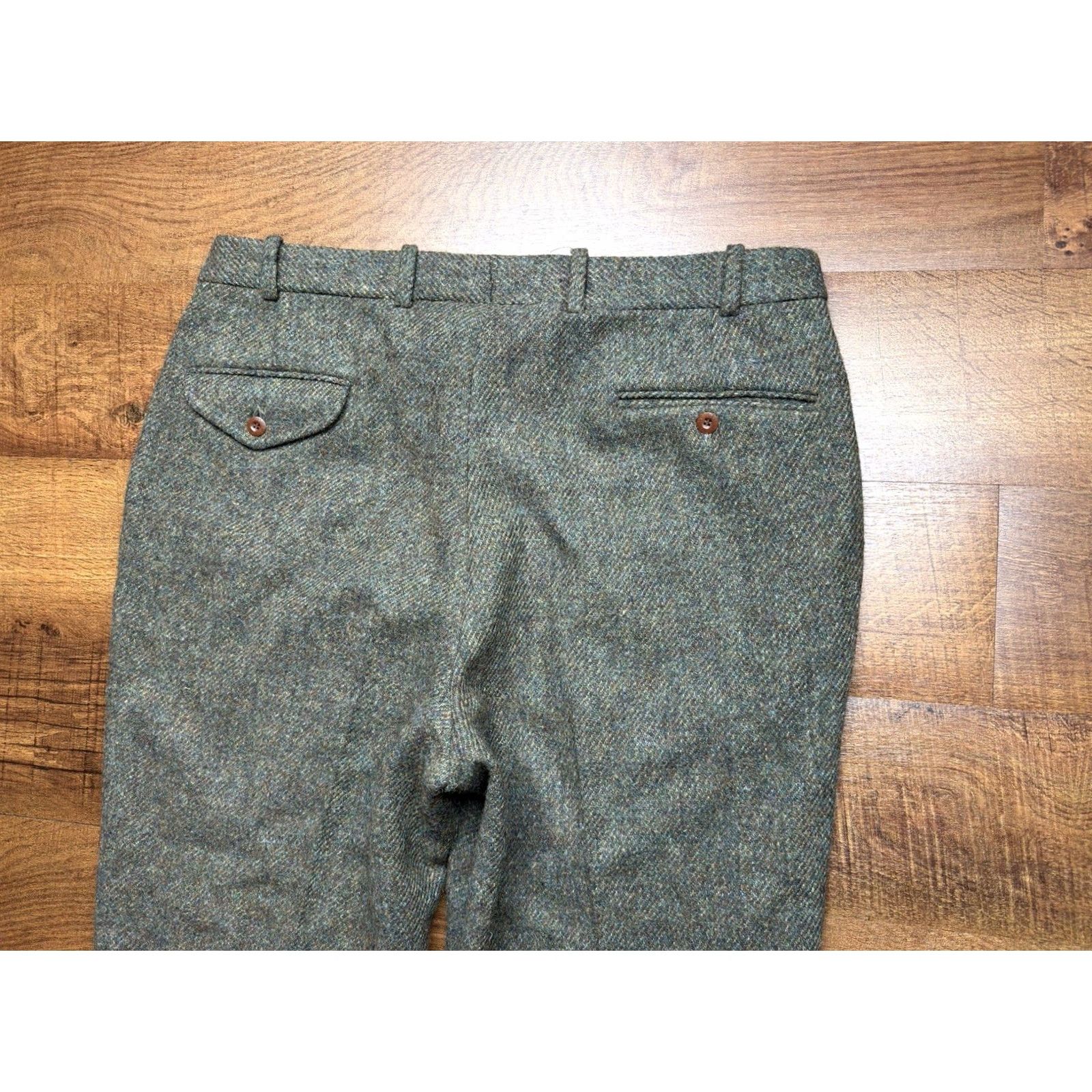 Orvis VINTAGE Orvis Mens Pants 38x29.5 Suede Trim Cuffed Wool Tweed Green 90s Chino Regular Mens Size US 38 / EU 54 - 4 Thumbnail