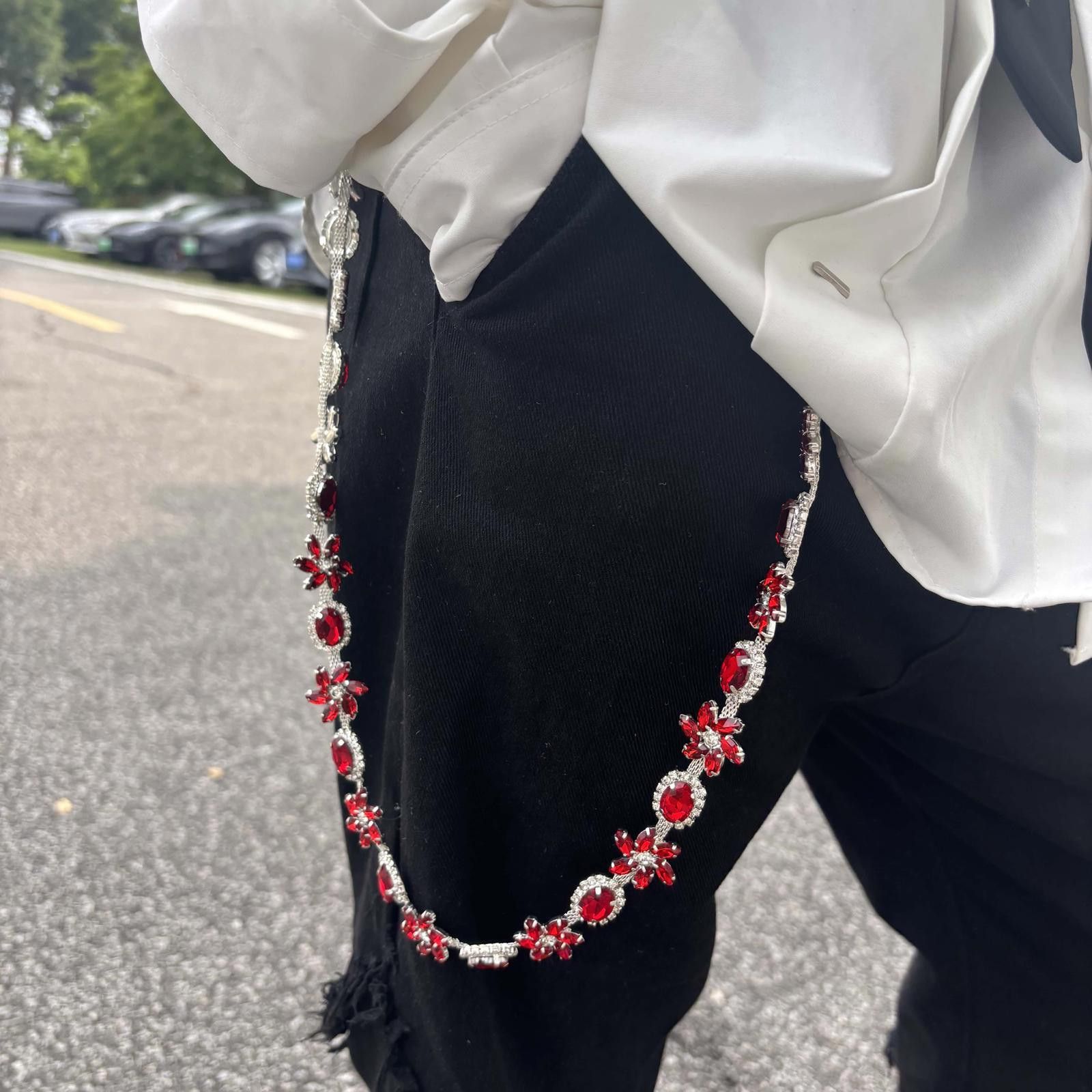 Vintage Pigeon Blood Ruby Pants Chain, Wallet Chain Size ONE SIZE - 2 Thumbnail