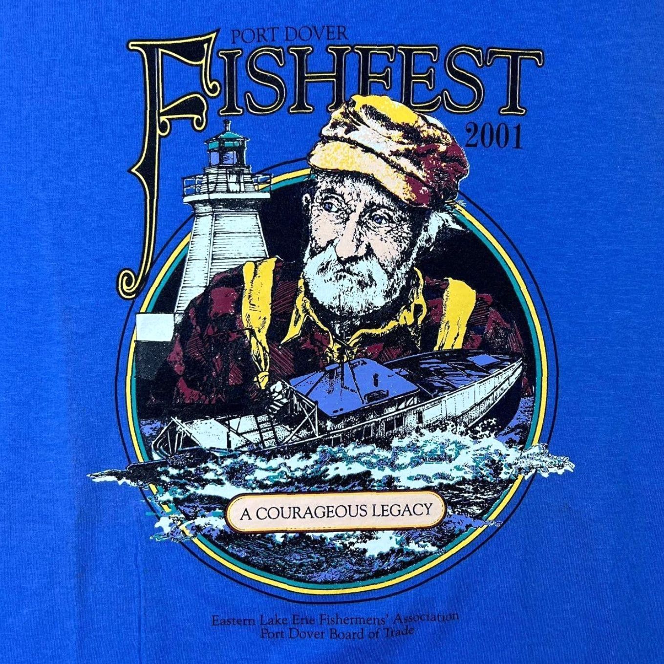 Vintage VINTAGE Port Dover Fishfest (2001) Canada Souvenir Graphic Blue Cotton T-Shirt Large Men Size US L / EU 52-54 / 3 - 3 Thumbnail