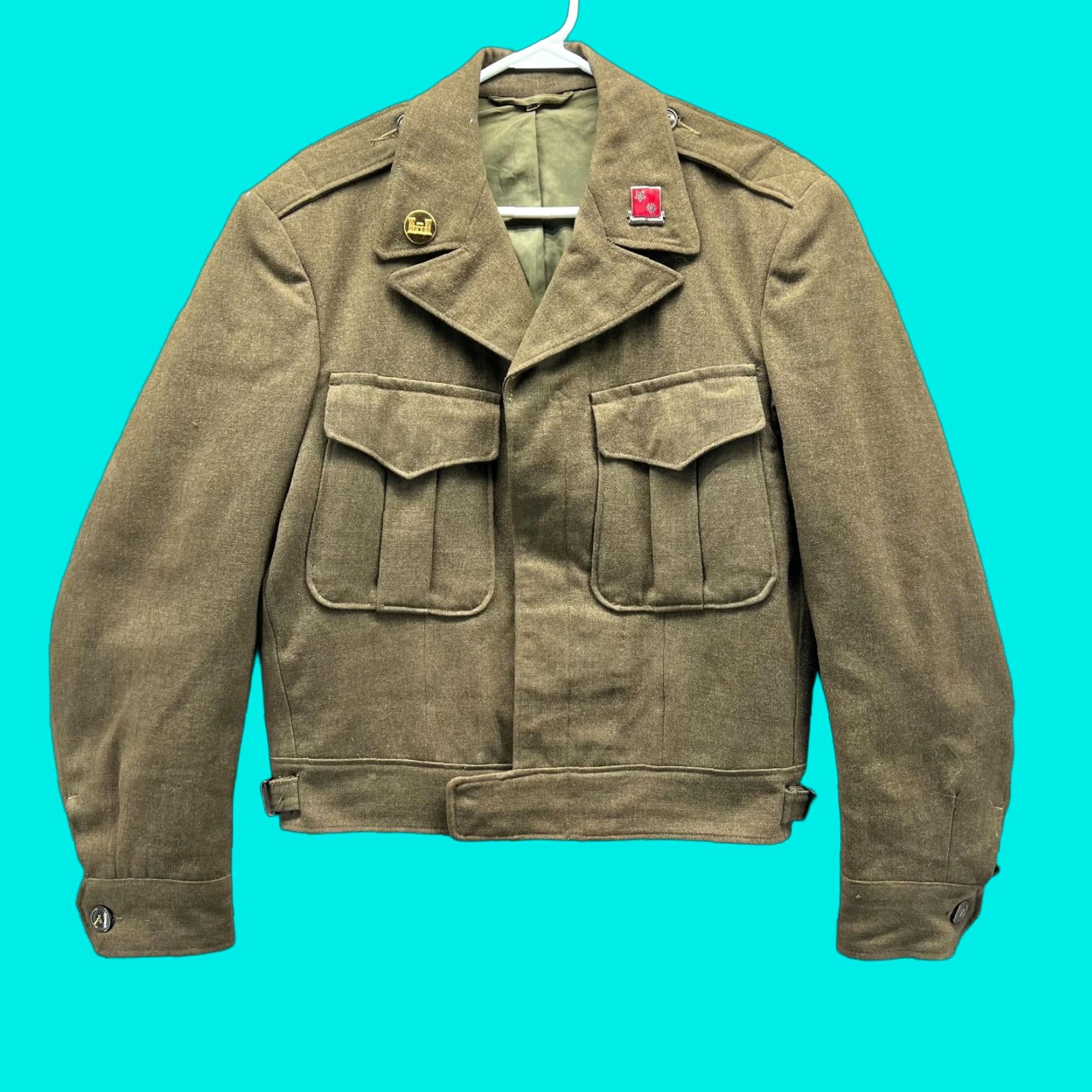 Olive VINTAGE US ARMY WOOL FIELD JACKET Military Jacket Mens 36R Olive Drab 40s WW2 1949 Kravitz Size US XXS / EU 40 - 1 Thumbnail