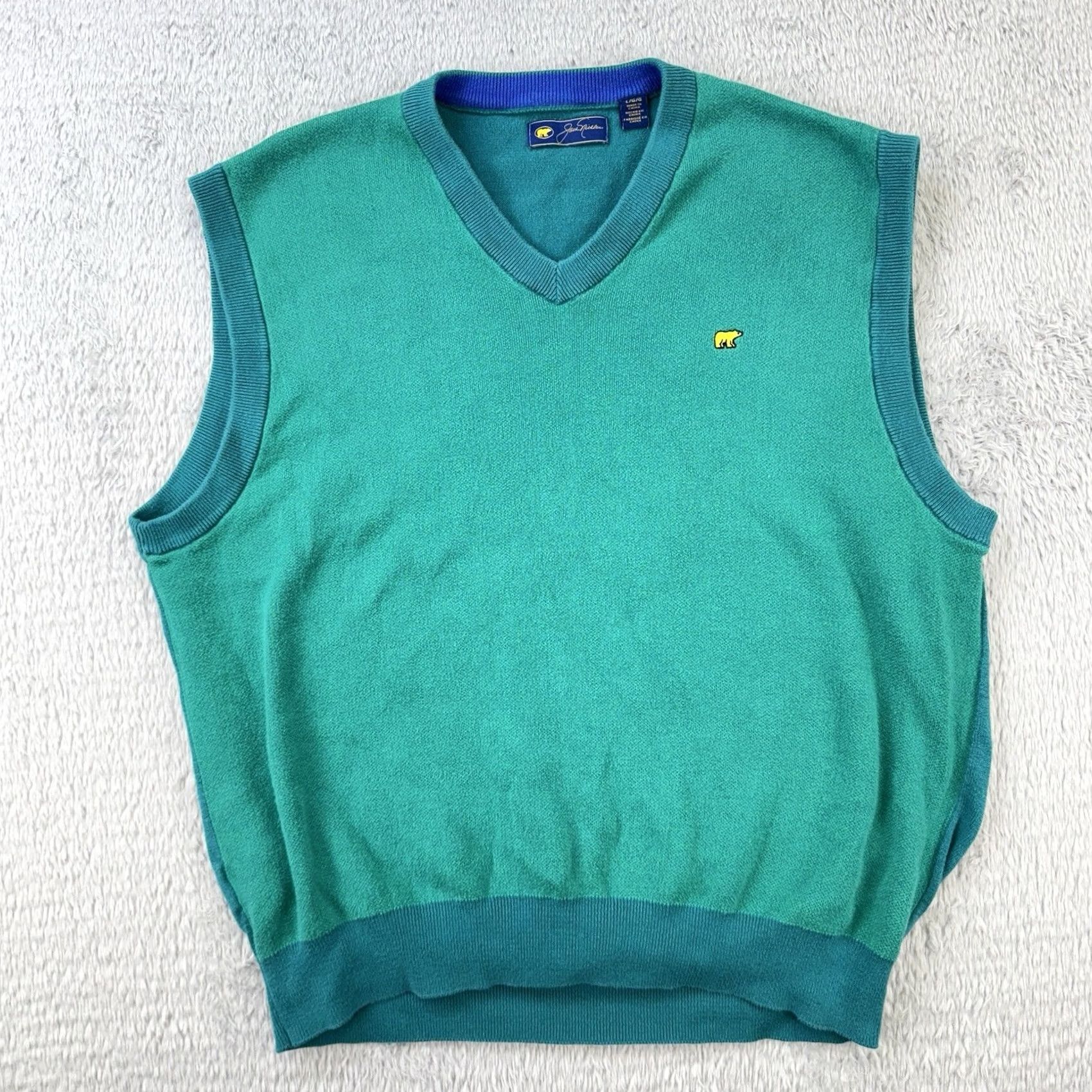 Vintage Jack Nicklaus Sweater Vest Mens Large Green Golf v neck Cotton Knit Preppy bear Size US L / EU 52-54 / 3 - 2 Thumbnail