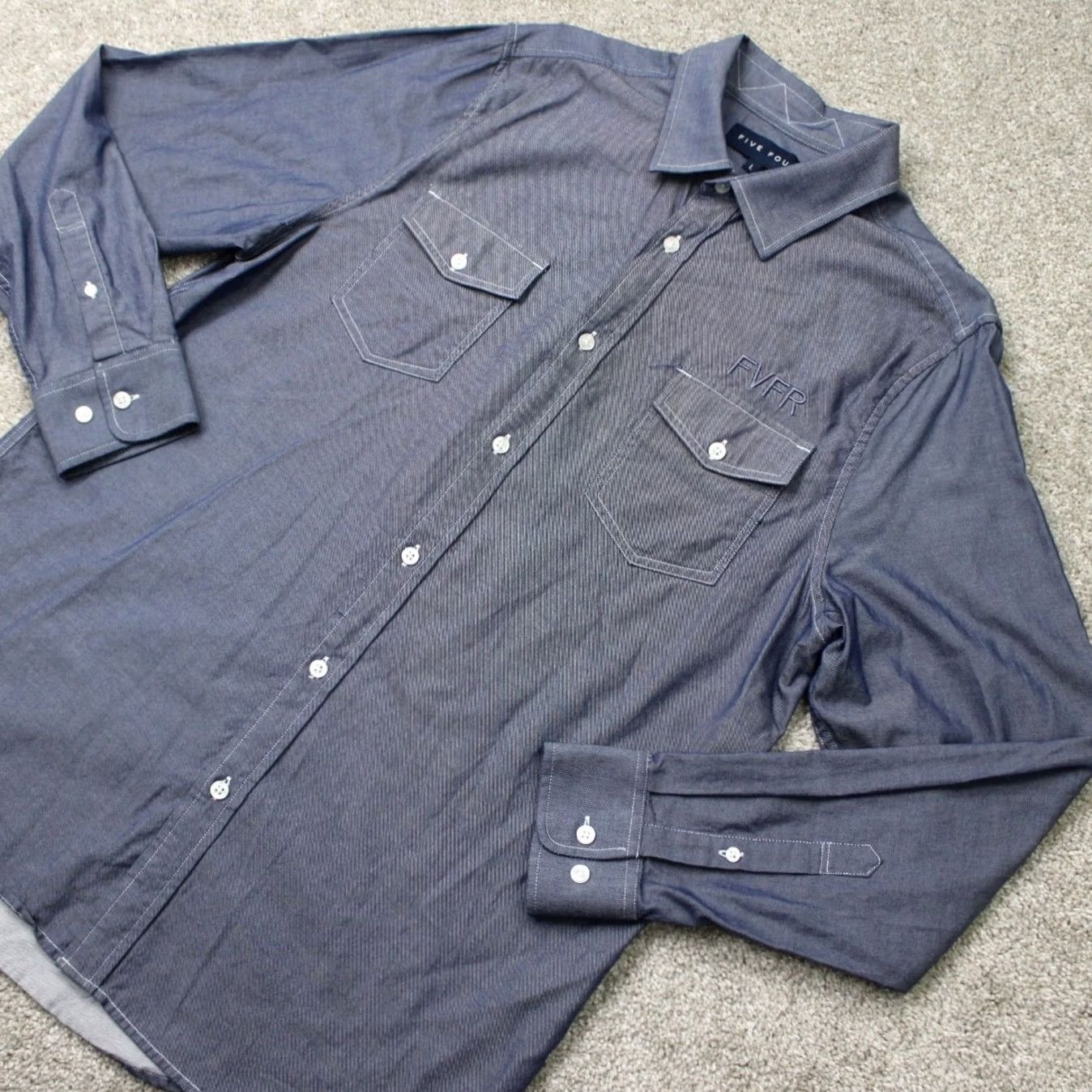 Vintage Five Four Risto Shirt Mens Large Blue 100% Cotton Long Sleeve Button Up Size US L / EU 52-54 / 3 - 4 Thumbnail
