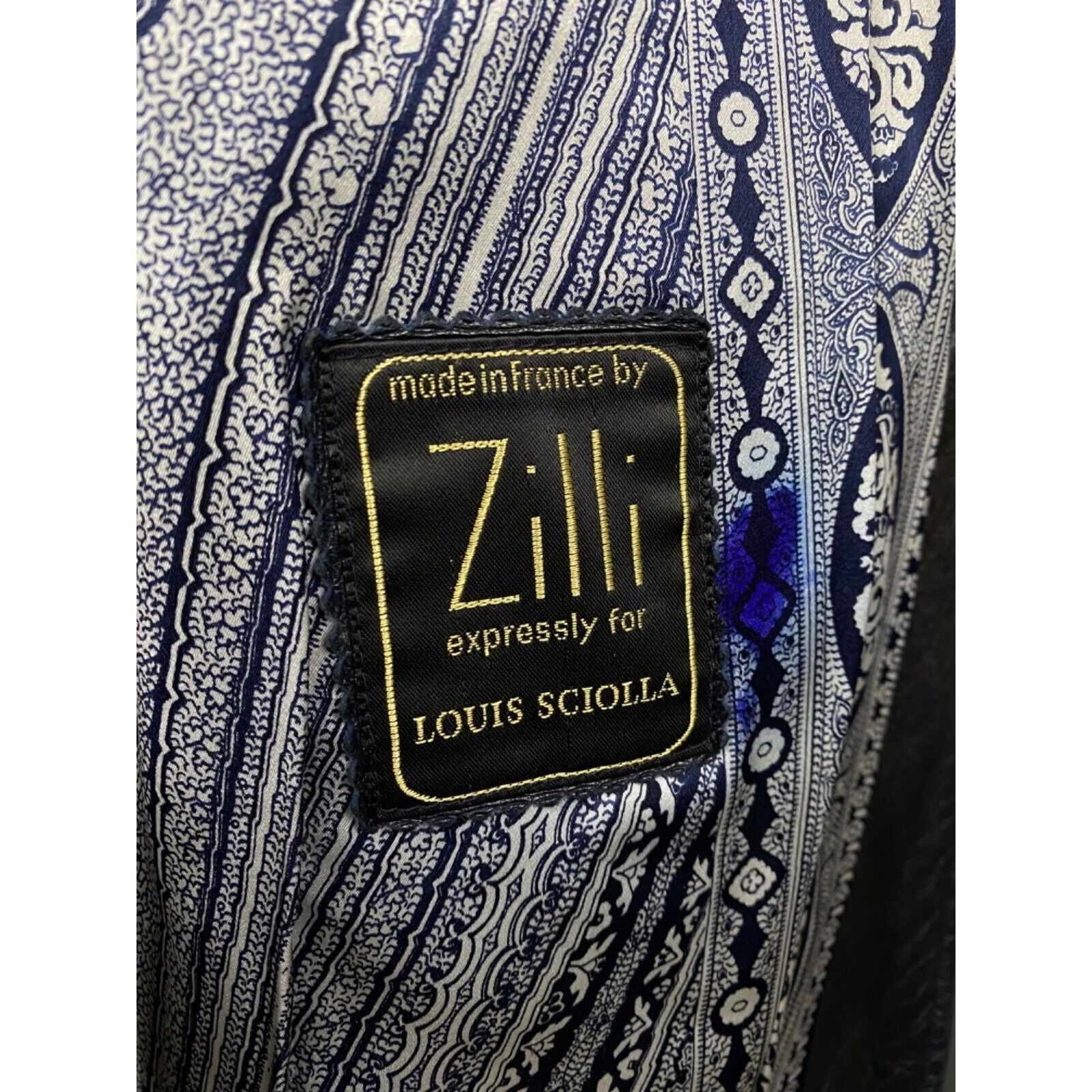 Zilli Zilli Men's Blue Leather Silk Paisley Lining Bomber Jacket S Size US L / EU 52-54 / 3 - 11 Thumbnail