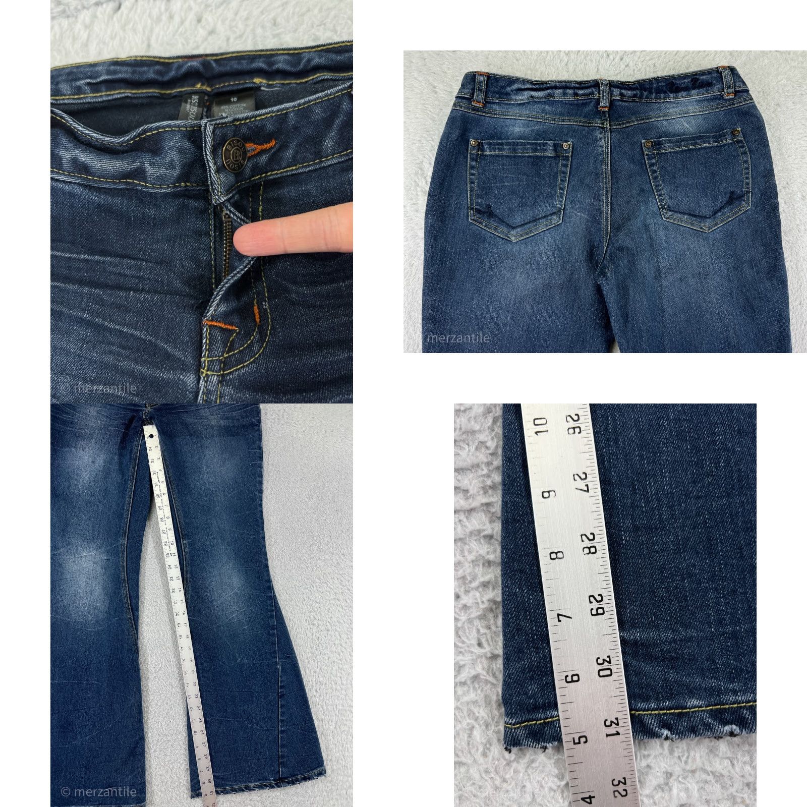 Vintage BISOU BISOU Jeans Womens 10 Blue Denim Flare Low Rise Medium Wash Cotton Size 32" / US 10 / IT 46 - 8 Thumbnail