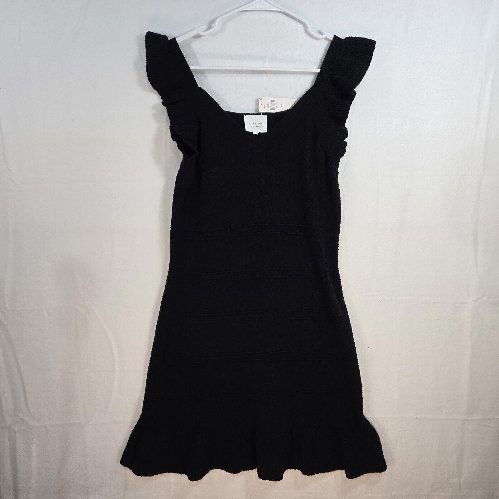 Designer Sundays Anthro Mini Knit Dress Ruffled Sleeve Black V Neck L Size L / US 10 / IT 46 - 1 Thumbnail