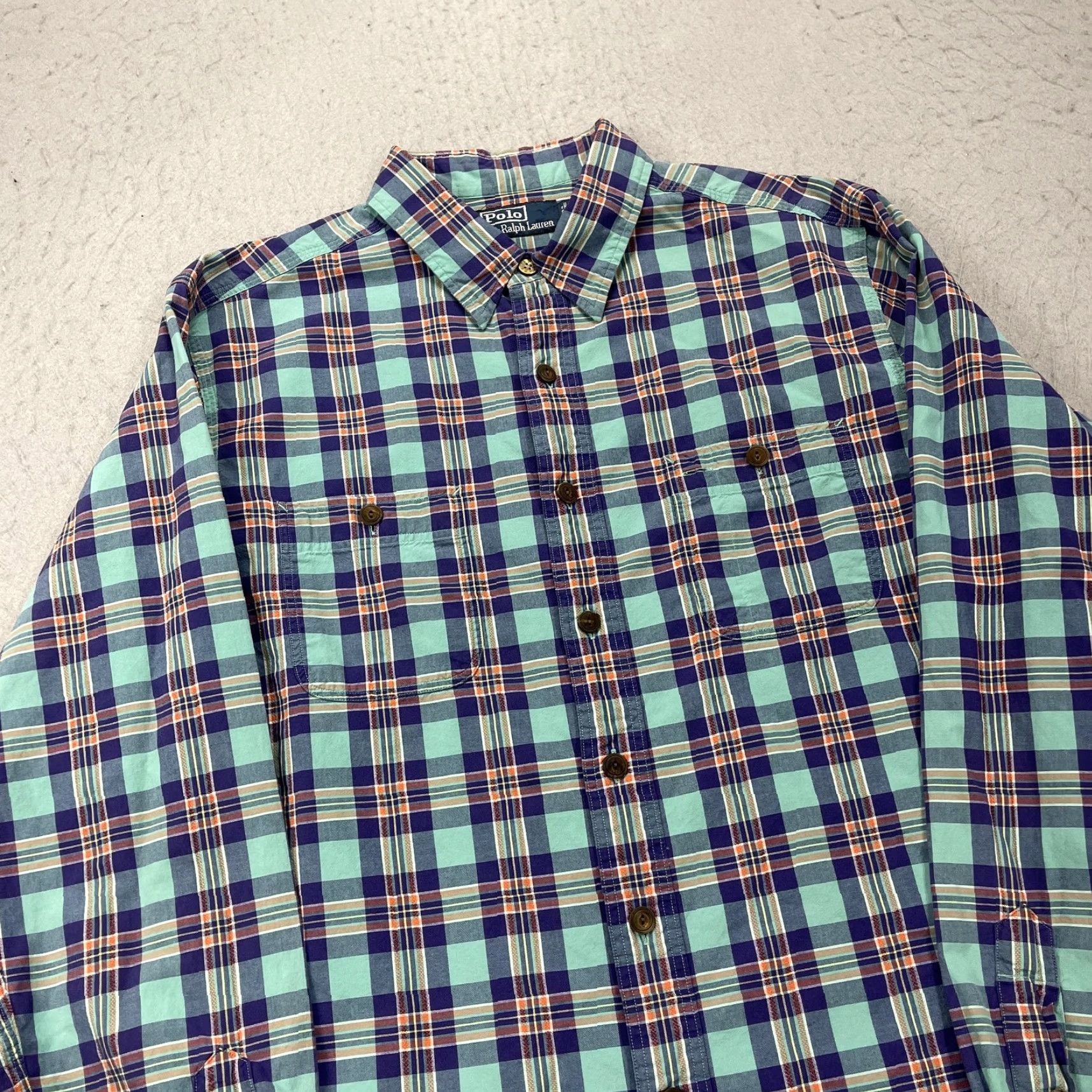 Polo Ralph Lauren Polo Ralph Lauren Shirt Mens XL Green Blue Plaid Cotton Casual Button-Up Short Sleeve Not Short Sleeve Size US XL / EU 56 / 4 - 3 Thumbnail