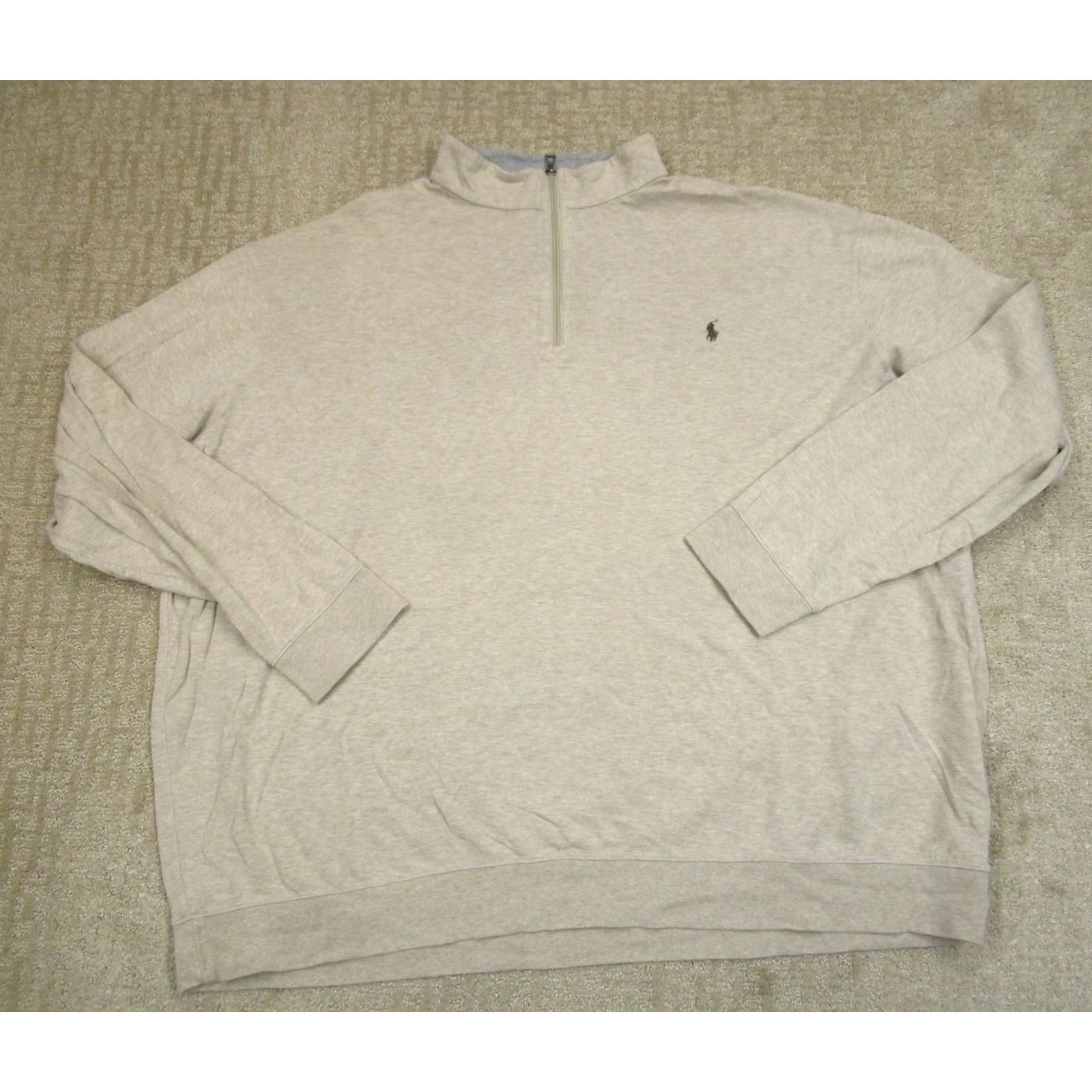 Polo Ralph Lauren VINTAGE Polo Ralph Lauren Pullover Men 4XLT Beige Quarter Zip Sweatshirt Big & Tall Logo Size US XXL / EU 58 / 5 - 2 Thumbnail
