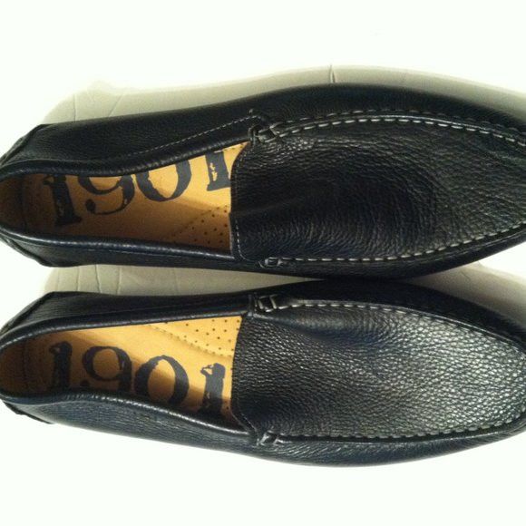 1901 1901 MENS NEW BLACK LEATHER SLIP-ON LOAFERS SIZE: 10M Size US 10 / EU 43 - 3 Thumbnail