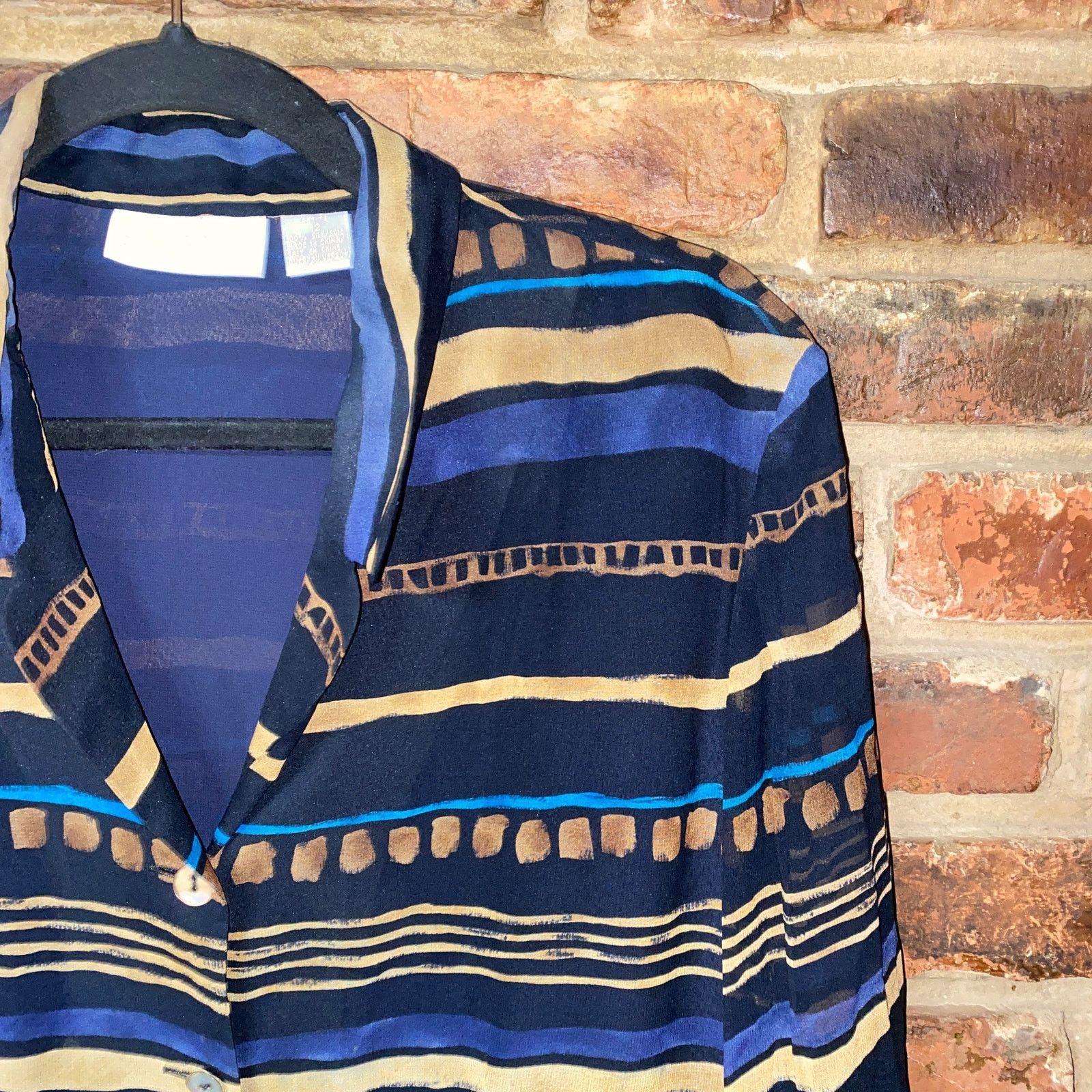 Other Dana Buchman Blue Brown Silk Striped Button Down Shirt 12P Size XL / US 12-14 / IT 48-50 - 2 Thumbnail