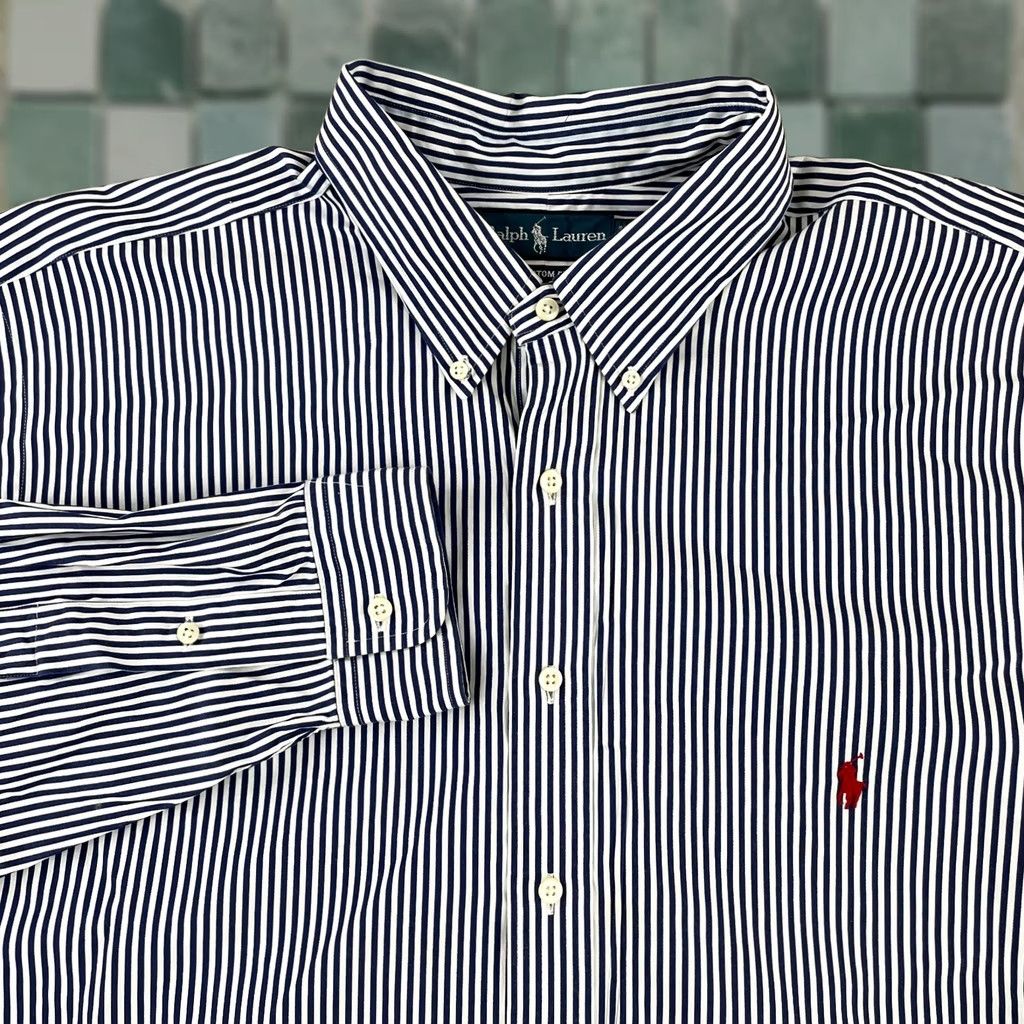Polo Ralph Lauren Polo Ralph Lauren Shirt Men 2XLT Blue White Striped Custom Fit Red Pony Preppy Shirt Size US XXL / EU 58 / 5 - 1 Thumbnail
