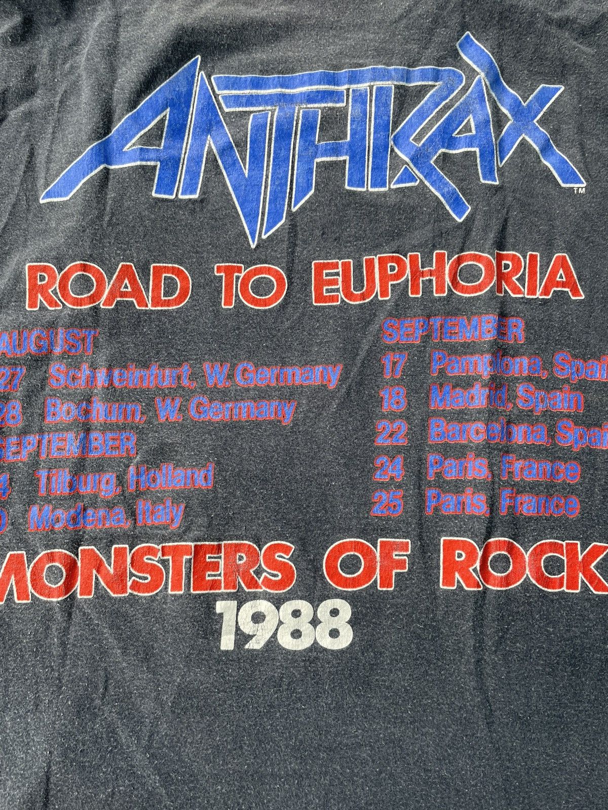 Band Tees VTG 1988 Anthrax Road To Euphoria Monster of Rock Size US L / EU 52-54 / 3 - 8 Thumbnail