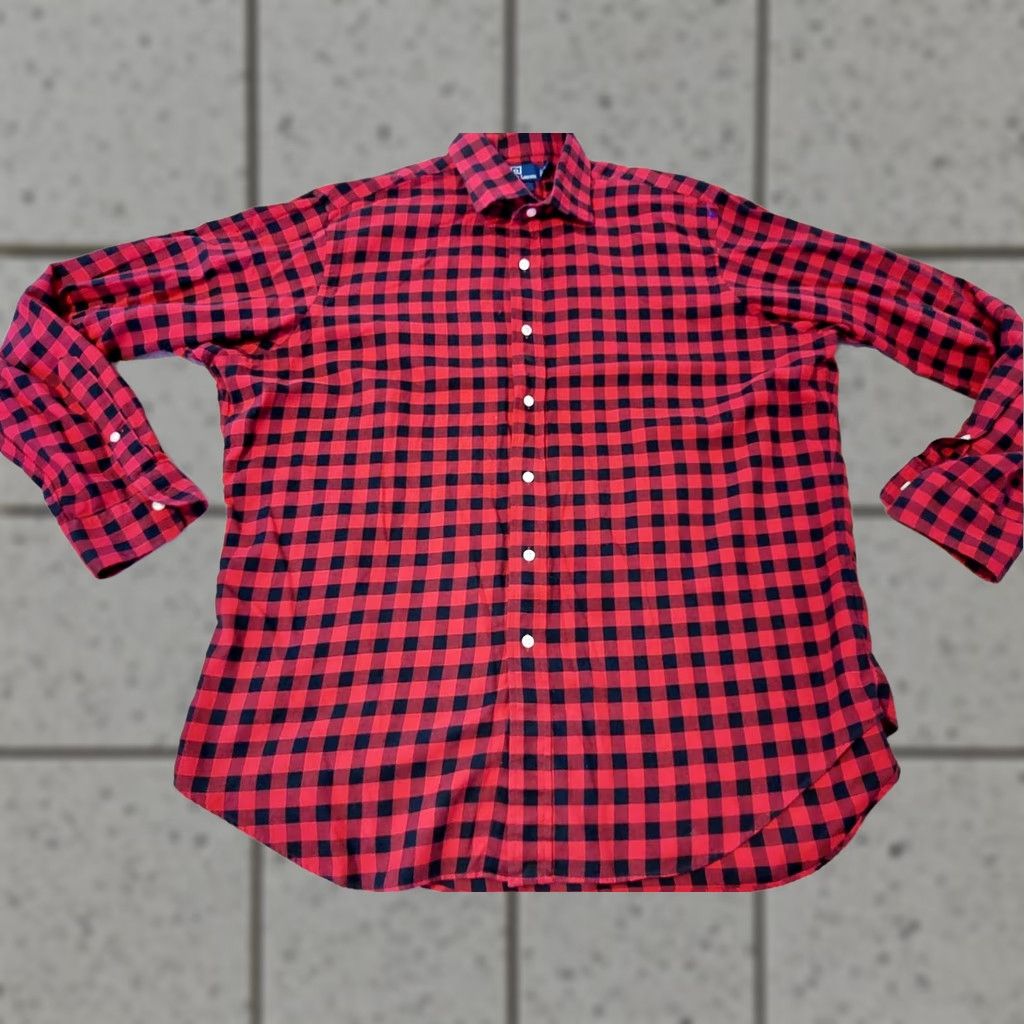 Polo Ralph Lauren Polo Ralph Lauren Dress Shirt XL Red Cotton Button Plaid Mens XL Shirt Size 46R - 1 Thumbnail