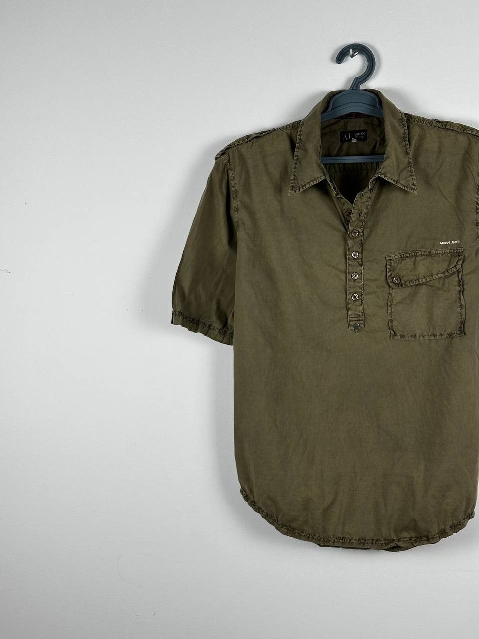 Armani × Vintage Vintage Armani Jeans Military Garment Dyed Polo T Shirt Size US L / EU 52-54 / 3 - 2 Thumbnail