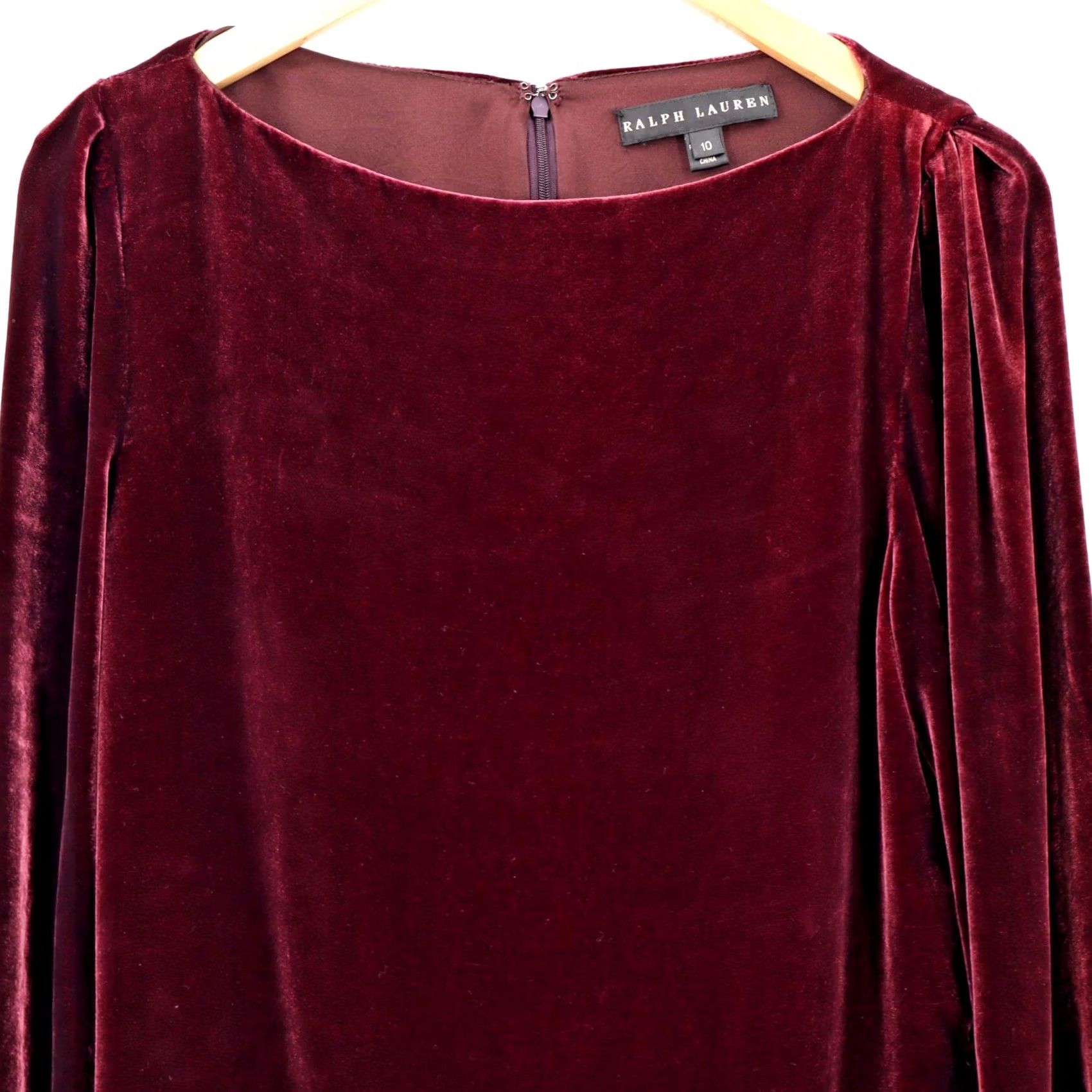 Ralph Lauren Ralph Lauren Burgundy Button Cuff Cocktail Velvet Puff Sleeve Dress Sz 10 Size L / US 10 / IT 46 - 3 Thumbnail