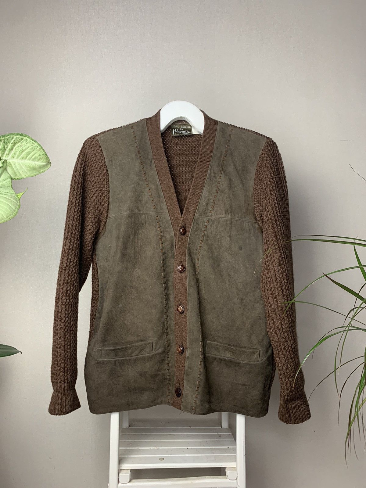 Vintage Rare! Vintage Real Suede Wool Leather Cardigan Jacket Size US L / EU 52-54 / 3 - 1 Thumbnail