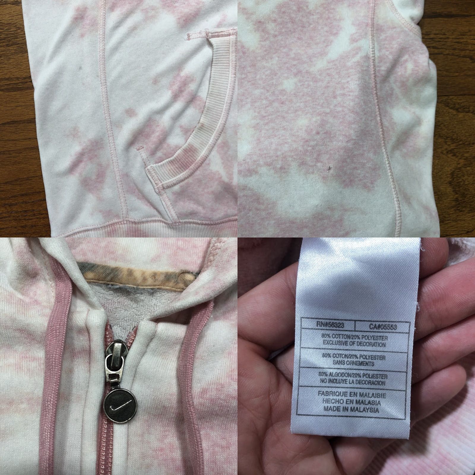 Nike VINTAGE Nike Hoodie Sweatshirt Womens Size L Pink Tie Dye Acid Wash Logo Sports Modern Fit Size L / US 10 / IT 46 - 8 Thumbnail