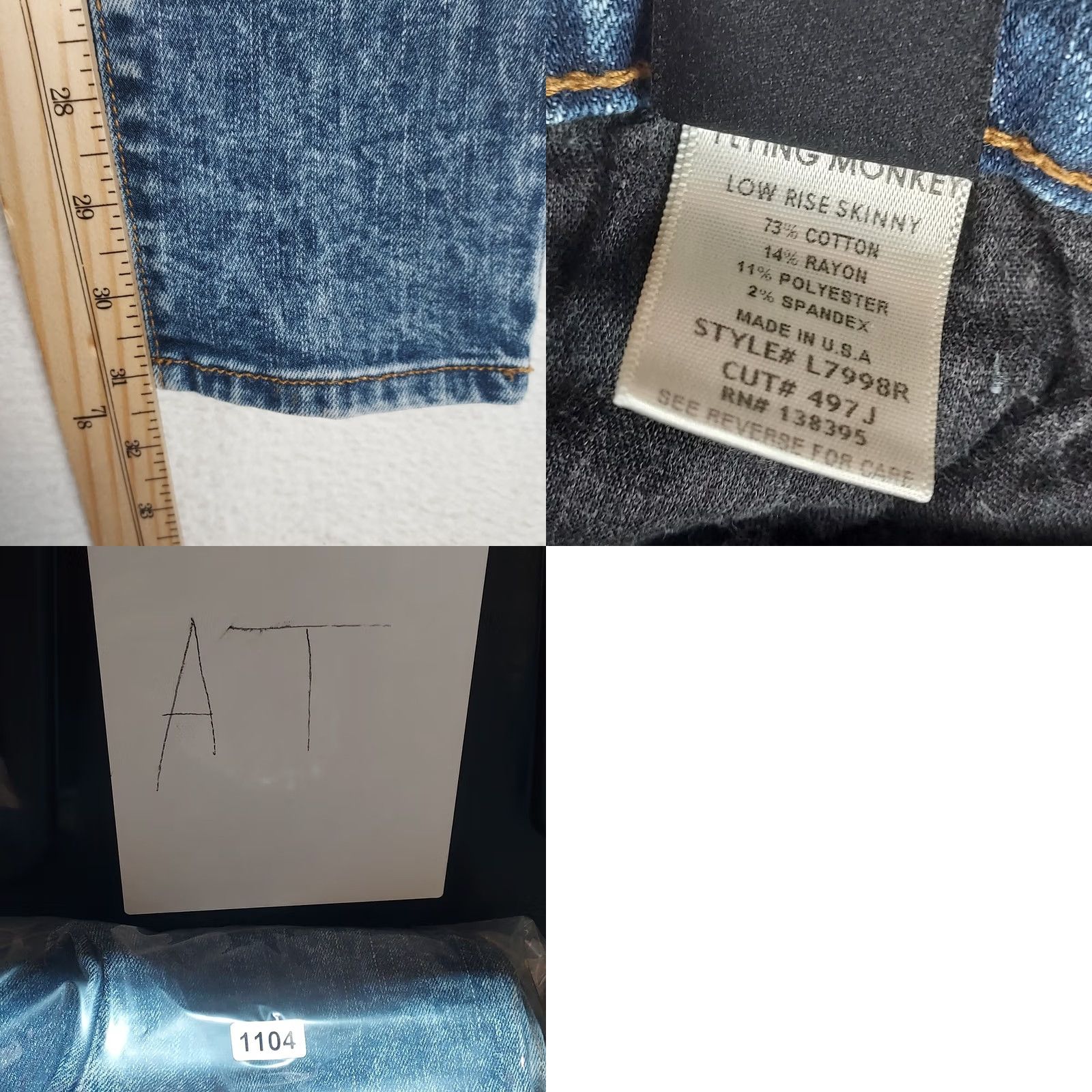 Vintage Flying Monkey Platinum Low Rise Skinny Jeans 29 Blue Denim Women's 5-Pocket Stretch USA Made Spring Summer Fall Winter Size 29" - 8 Thumbnail