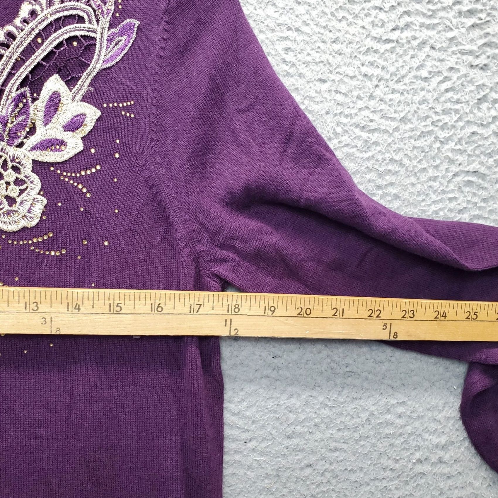 Vintage Jamie Gries Sweater Women's M Purple Knit Beaded Embroidered Pullover Size M / US 6-8 / IT 42-44 - 6 Thumbnail