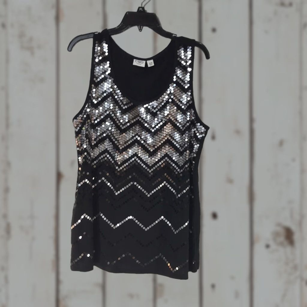 Vintage Cato Plus Size 16W Black Sequin Tank Top for Women - Casual, Party, Workwear Size XXL / US 16-18 / IT 52-54 - 1 Thumbnail