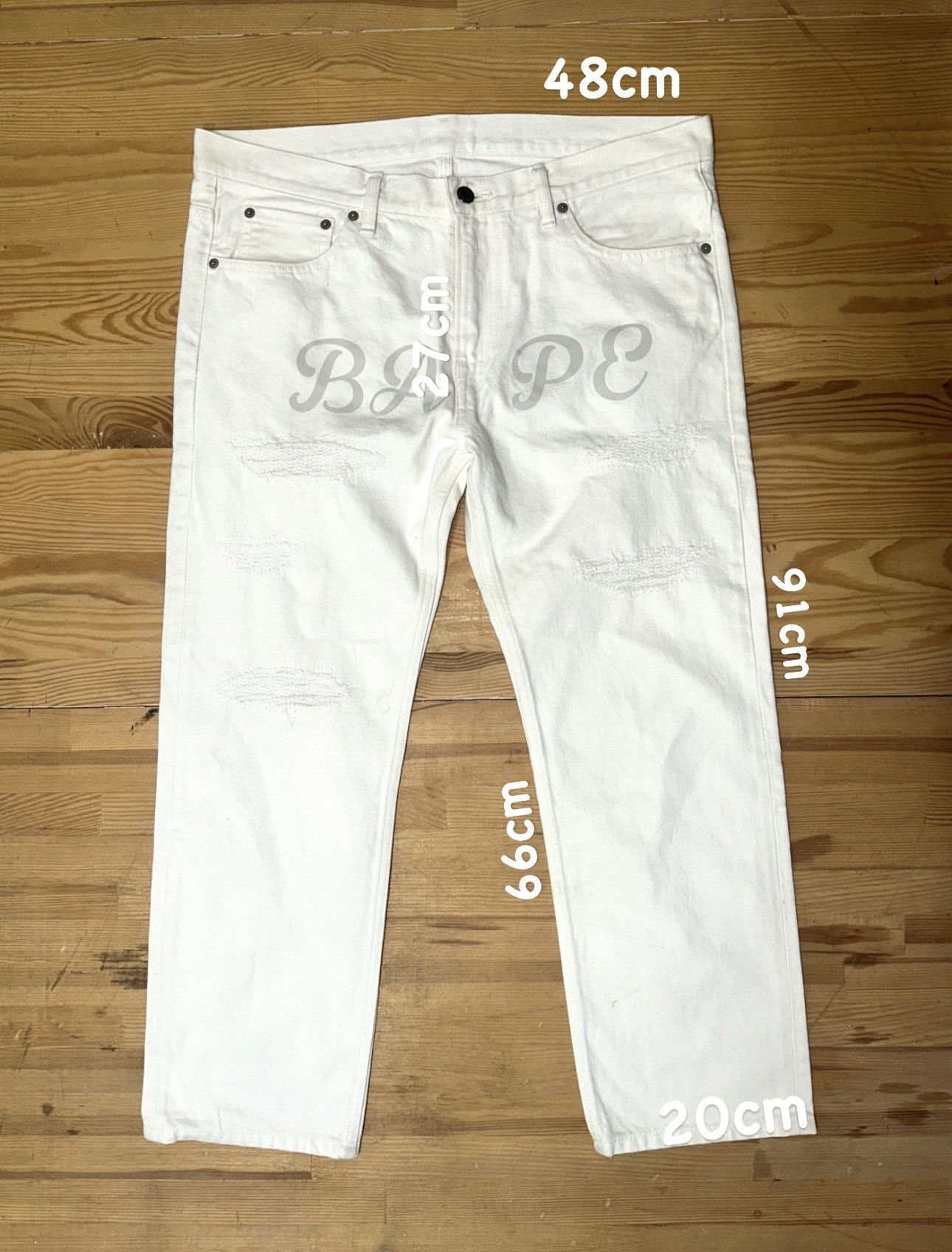 Bape Bape white damaged denim jeans Nigo Ape Milo Pharrell Kanye Size US 32 / EU 48 - 3 Thumbnail