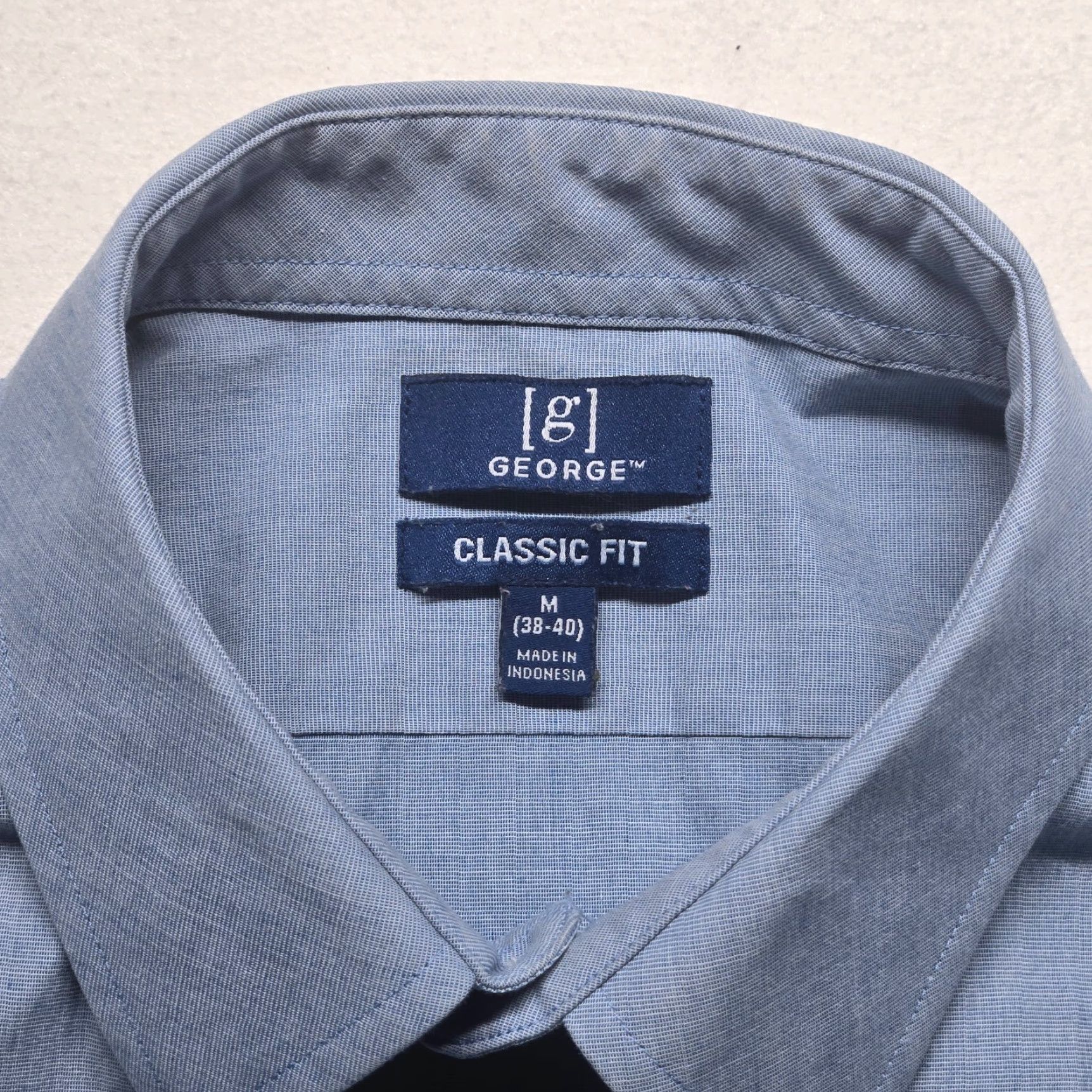 George VINTAGE? No. George Shirt Adult Men M Blue Long Sleeve Button-Up 38-40 Cotton Polyester Casual Classic, Easy Care Mens Size US M / EU 48-50 / 2 - 3 Thumbnail