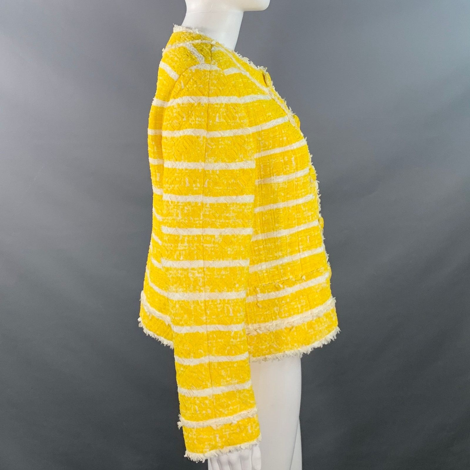 Marc Jacobs Size M Yellow White Boucle Stripe Snaps Jacket Blazer Size M / US 6-8 / IT 42-44 - 2 Thumbnail