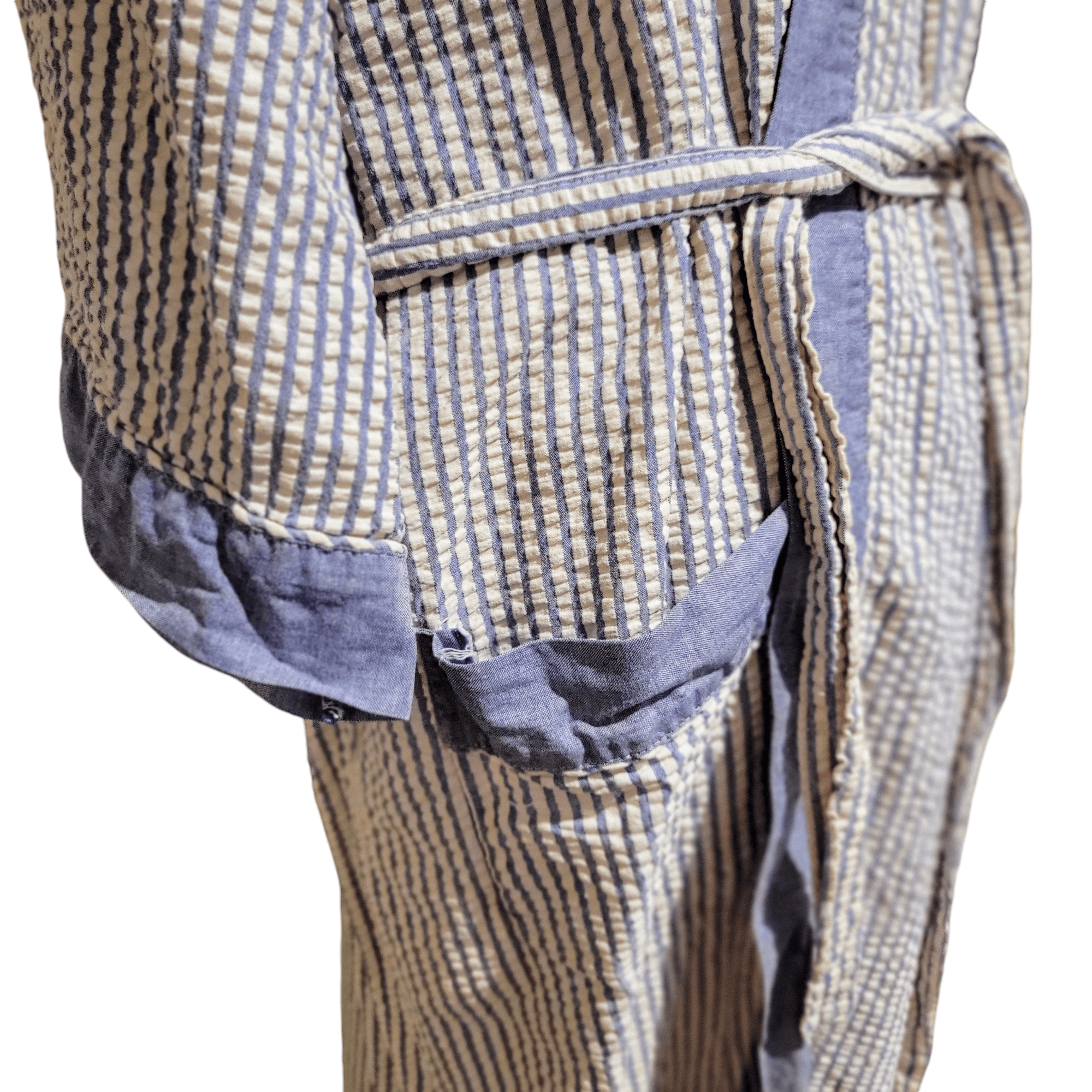 Bill Blass Bill Blass Lightweight Blue White Seersucker Cotton Robe Size ONE SIZE - 5 Thumbnail