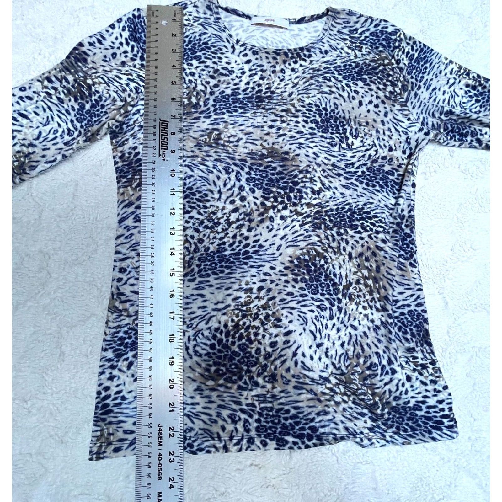 Vintage Leggiadro Womens Top 2 Blue White Animal Print T-Shirt 3/4 Sleeve Stretch Casual Size XS / US 0-2 / IT 36-38 - 6 Thumbnail