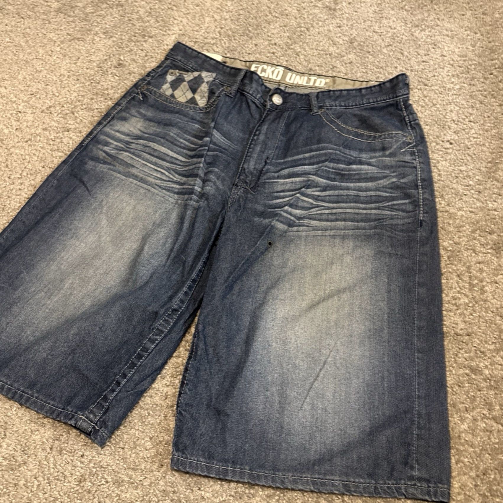 Ecko Unltd. VINTAGE Ecko Unltd. Bermuda Denim Shorts 36 Men Blue Checkered Pocket Jeans Baggy Size US 36 / EU 52 - 7 Thumbnail
