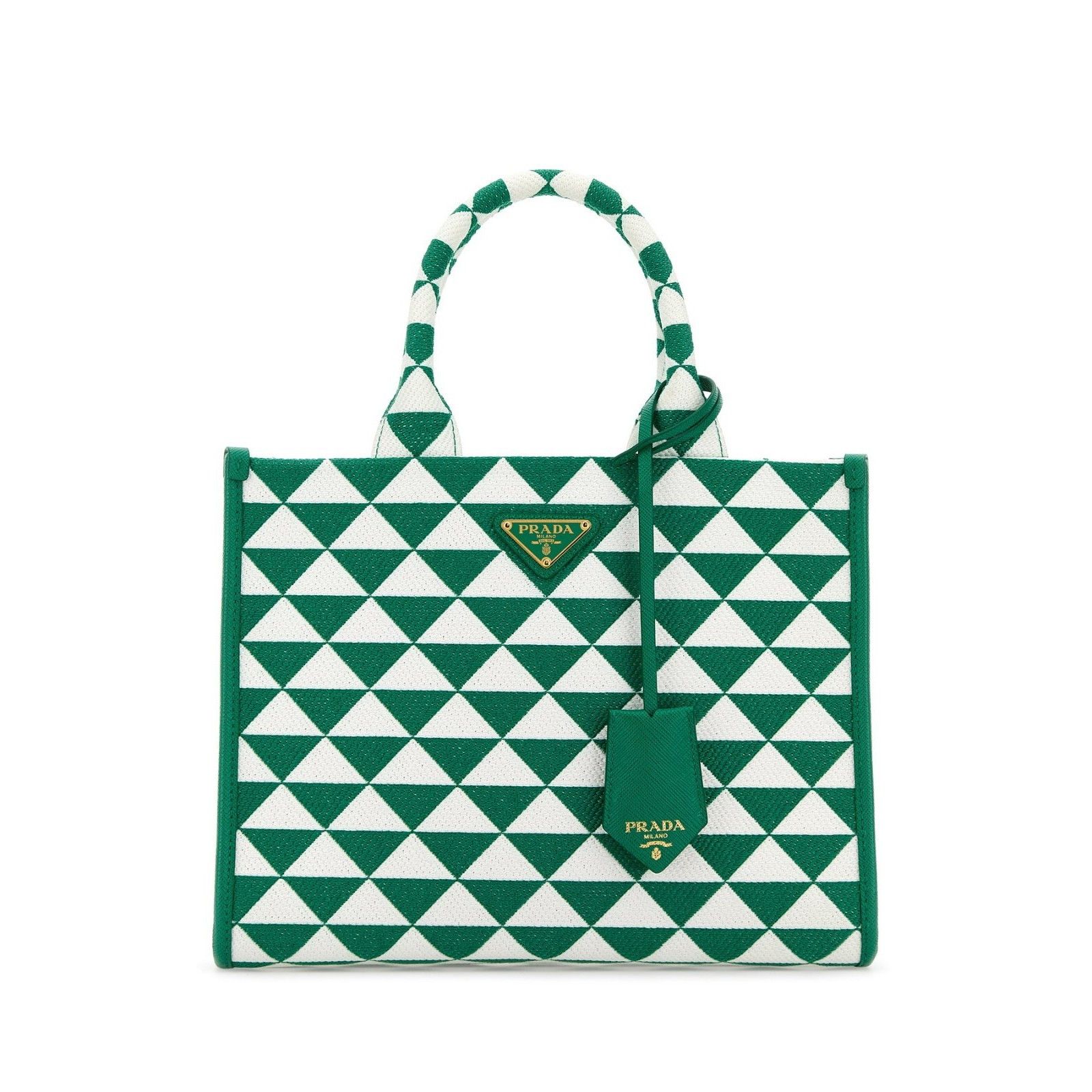 PRADA Symbole Small Green White Embroidered Shopper Tote Ba