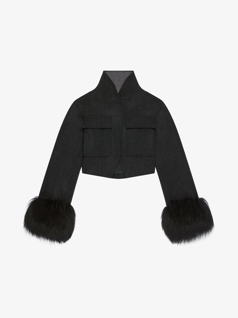 Givenchy o1w1db10326 Cropped Jacket Shearling Cuffs in Black Size M / US 6-8 / IT 42-44 - 1 Thumbnail