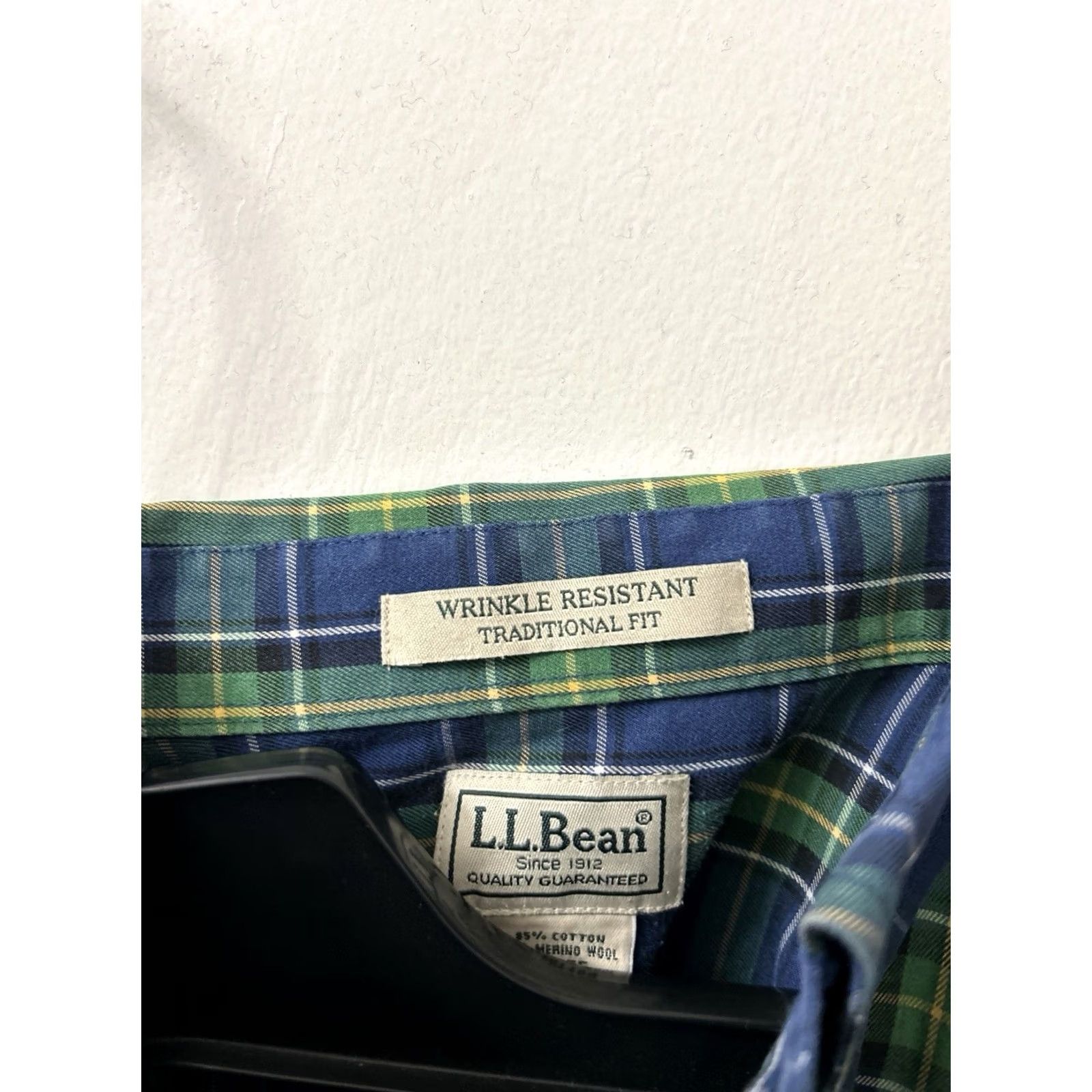Vintage LL Bean Merino Wool Shirt Mens L Blue Plaid Button-Up Classic Fit Fall Spring Wool Blend Wrinkle Resistant Vintage No Size US L / EU 52-54 / 3 - 6 Thumbnail