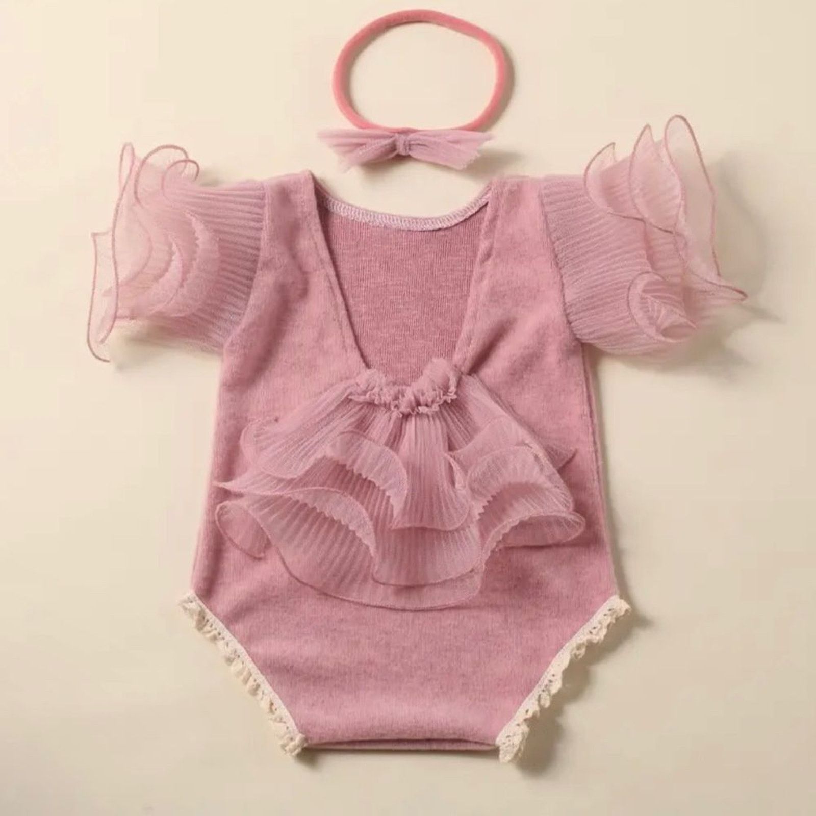 Other Newborn Photography Lace Romper Bow Headband Set Baby Girl Size ONE SIZE - 1 Thumbnail
