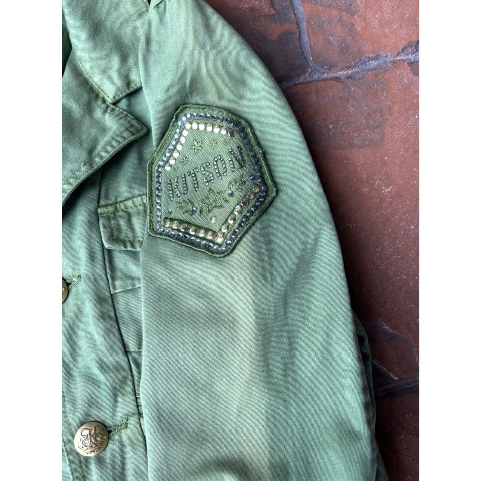 Vintage VINTAGE Kitson Military Jacket Women’s M Green Rhinestone Military Utilitarian Cotton Denim Short Sleeve? ( Note: This is no longer accurate. ) Size M / US 6-8 / IT 42-44 - 6 Thumbnail