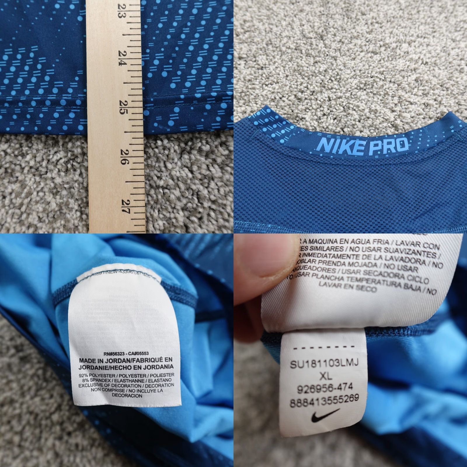 Nike Nike Pro T-Shirt Womens XL Blue Center Swoosh Drifit Performance Athletic Stretch Size XL / US 12-14 / IT 48-50 - 8 Thumbnail