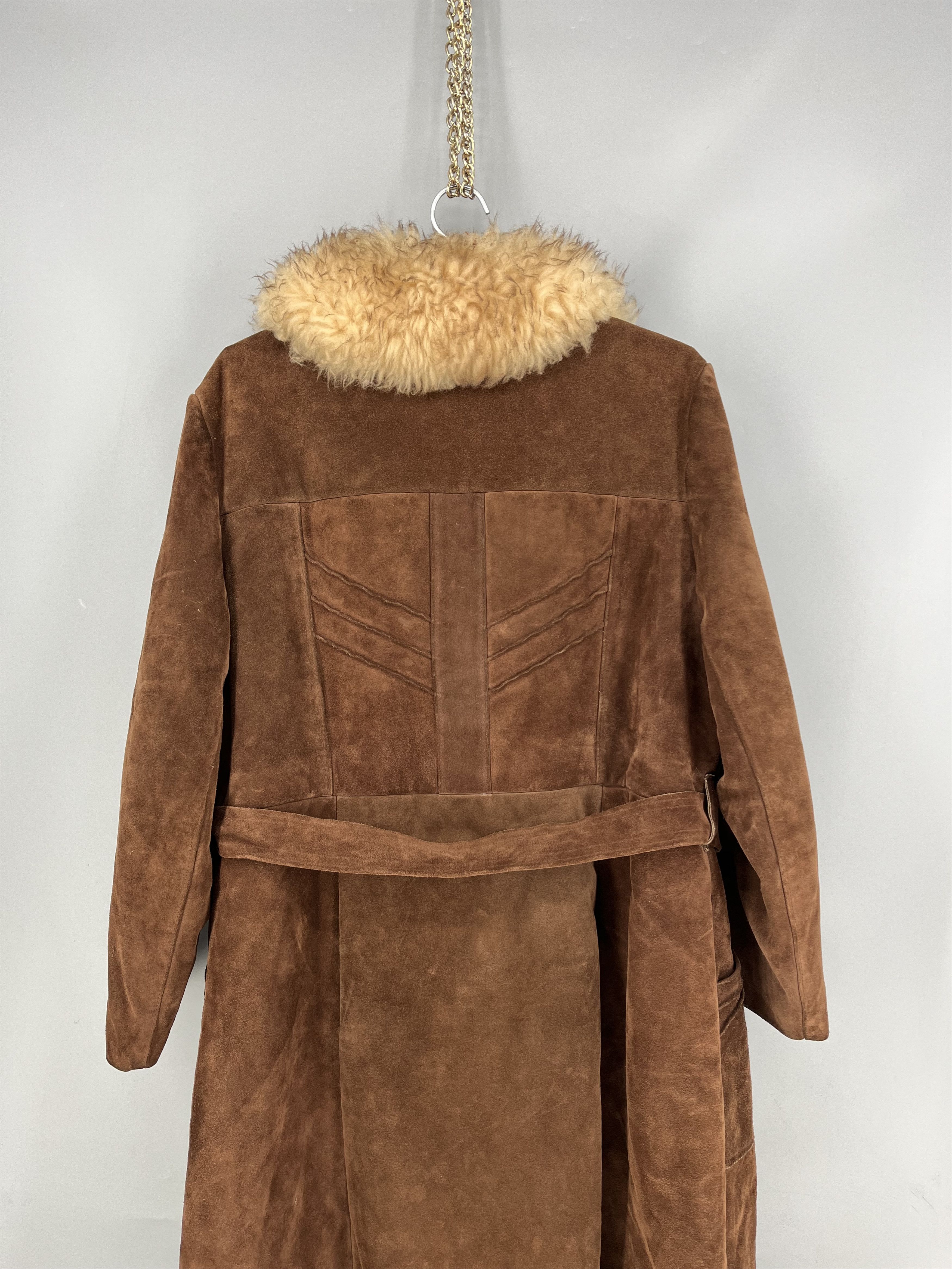 Vintage 70s Suede Shearling Coat USA Made Brown Faux Fur Lined Heavy Size US L / EU 52-54 / 3 - 13 Thumbnail