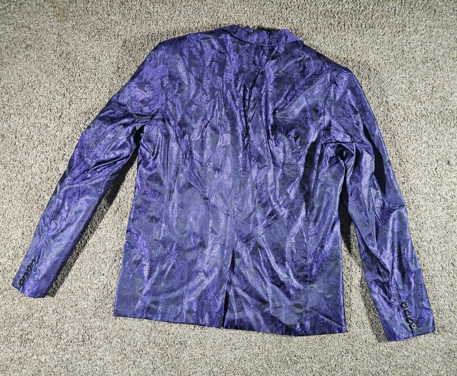 The Unbranded Brand Purple Paisley 1 Button Blazer Approx 48 Chest Size 48R - 7 Thumbnail