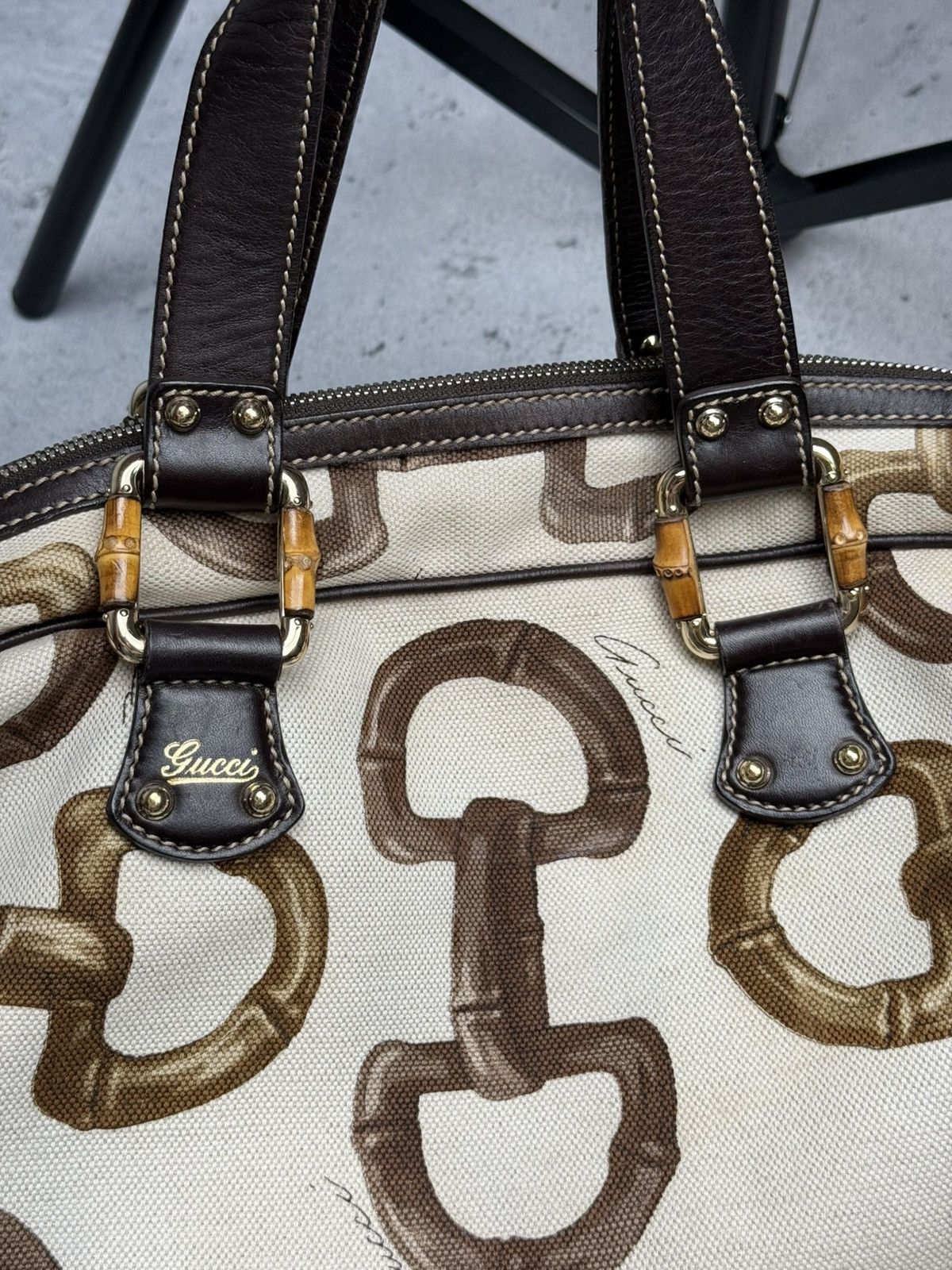 Gucci Vintage Gucci Bamboo Canvas Boston Bag Brown Leather Trim Size ONE SIZE - 14 Thumbnail
