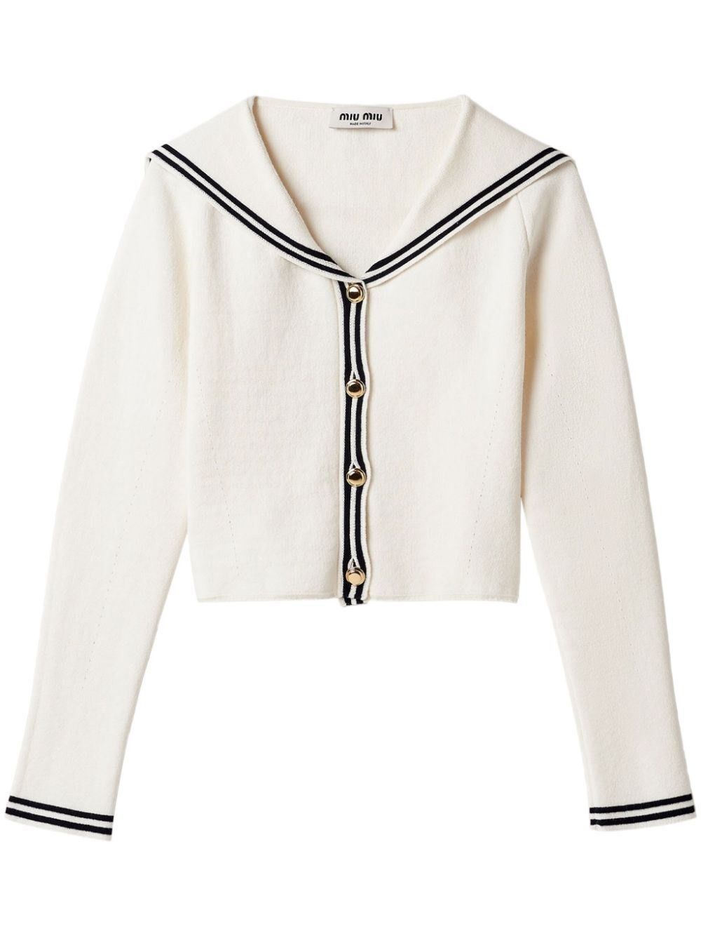 image of Miu Miu Cropped Cardigan in White, Women's (Size XS)