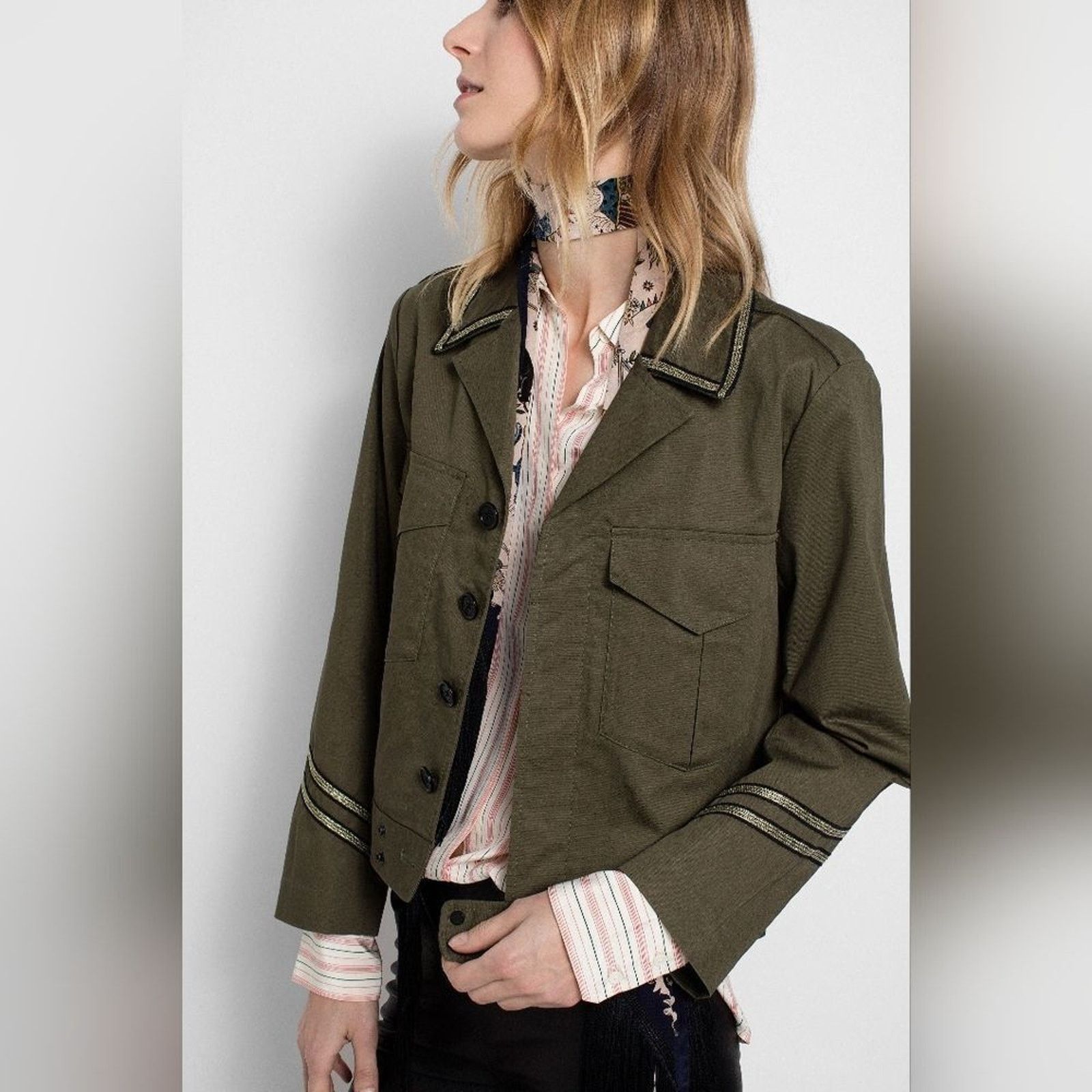 Zadig & Voltaire Zadig & Voltaire Kalen Army Green Cargo Pocket Jacket Sz S Size S / US 4 / IT 40 - 1 Thumbnail