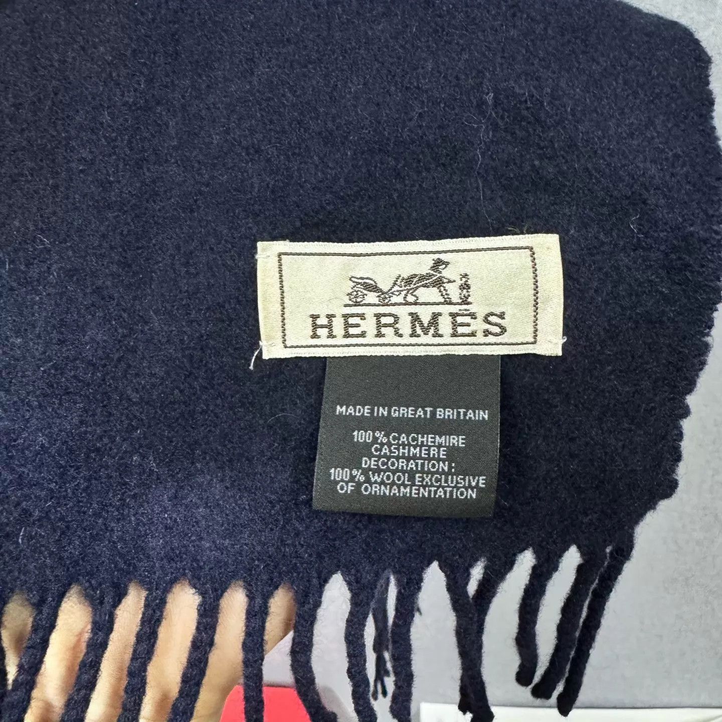 Hermes Hermès Navy Blue Cashmere Scarf 140x26cm Size ONE SIZE - 4 Thumbnail