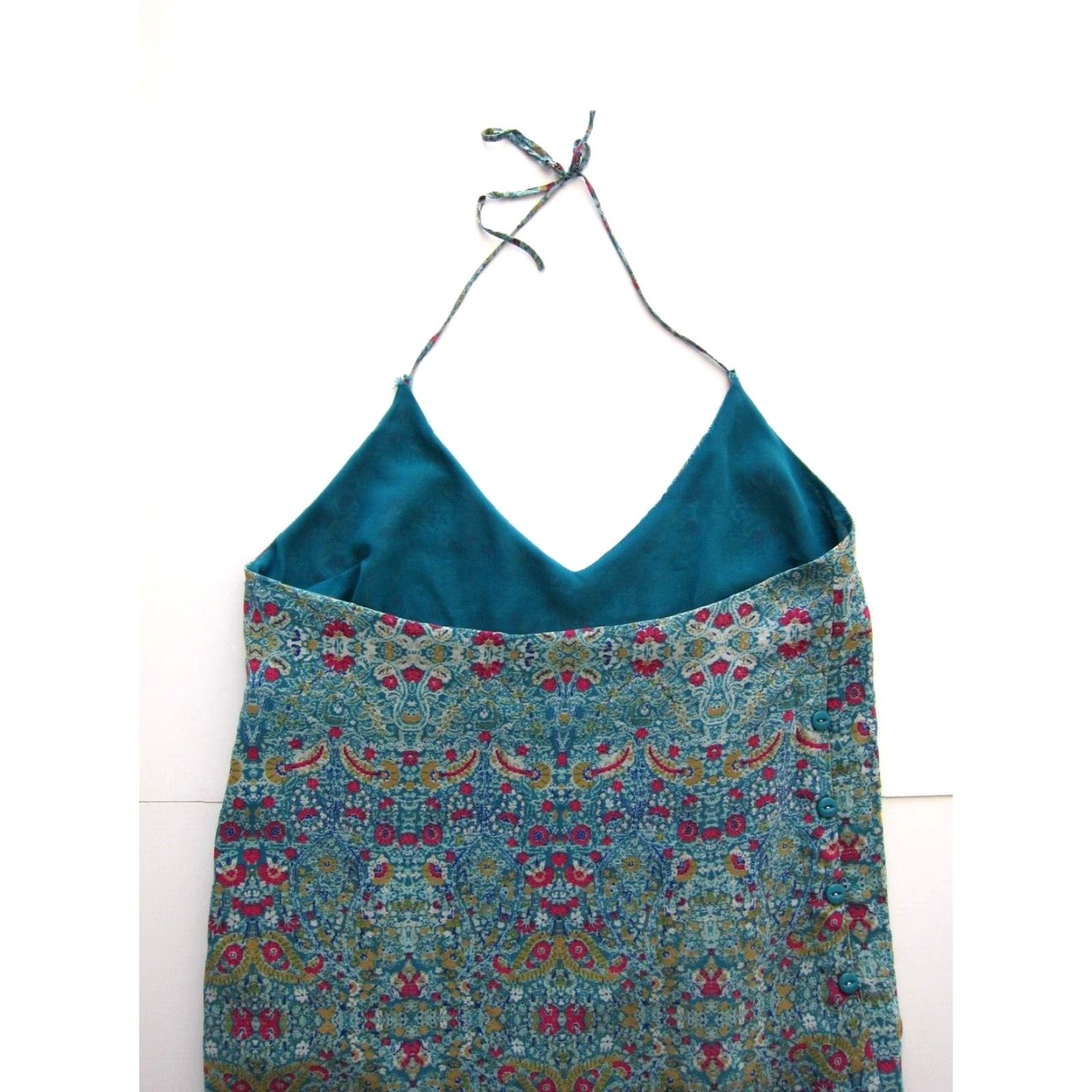 Vintage Maeve Anthropologie Green Pink Blue Floral Mini Halter Slip Tank Sun Dress 2 Size XS / US 0-2 / IT 36-38 - 6 Thumbnail