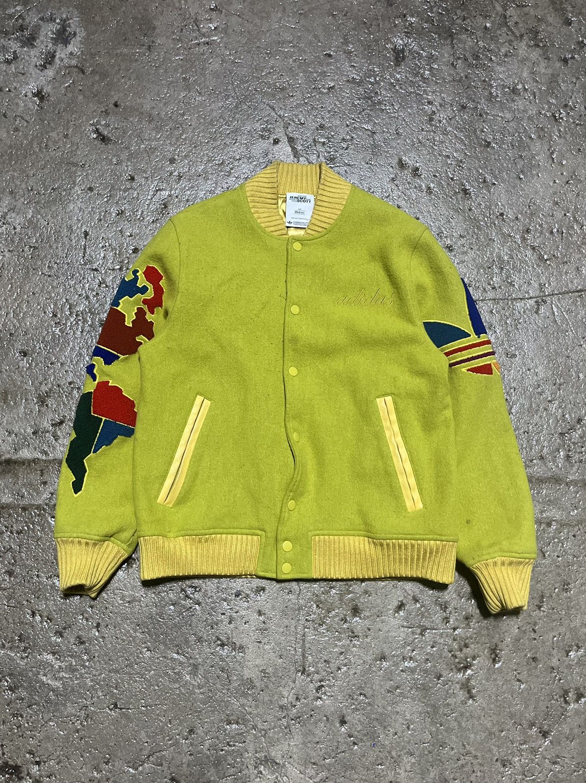 Pre-owned Adidas X Jeremy Scott Crazy Jeremy Scott X Adidas Sample Varsity Bomber Jacket In Multicolor