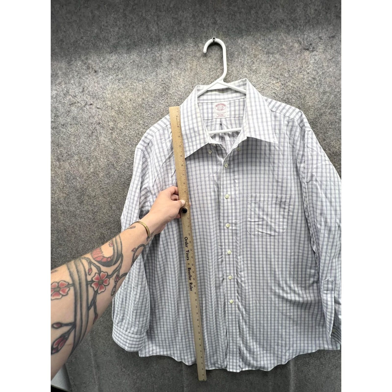 Brooks Brothers Brooks Brothers Dress Shirt Mens 17.5 35 Blue Check Classic Non-Iron Cotton Size 48R - 3 Thumbnail