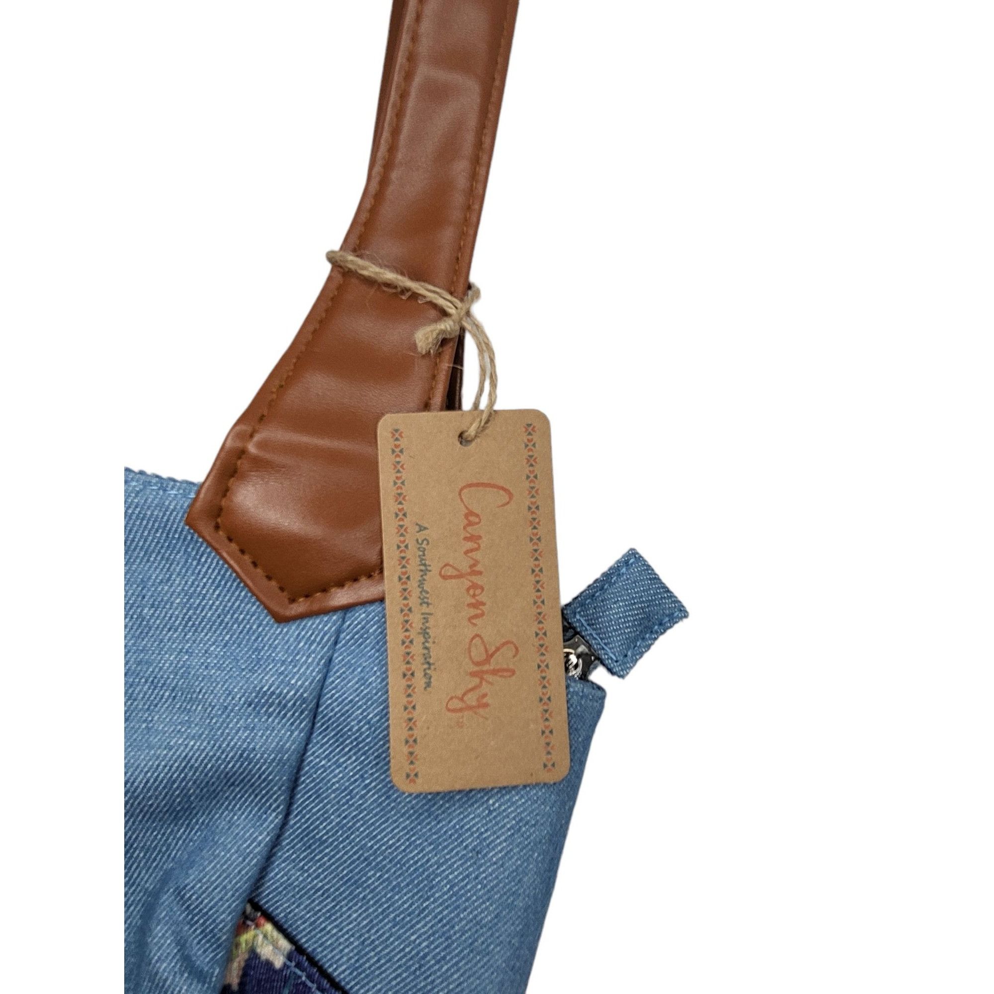 Poeme Bohemian Canyon Sky Southwestern Denim Shoulder Bag Double Handle Blu Size ONE SIZE - 5 Thumbnail