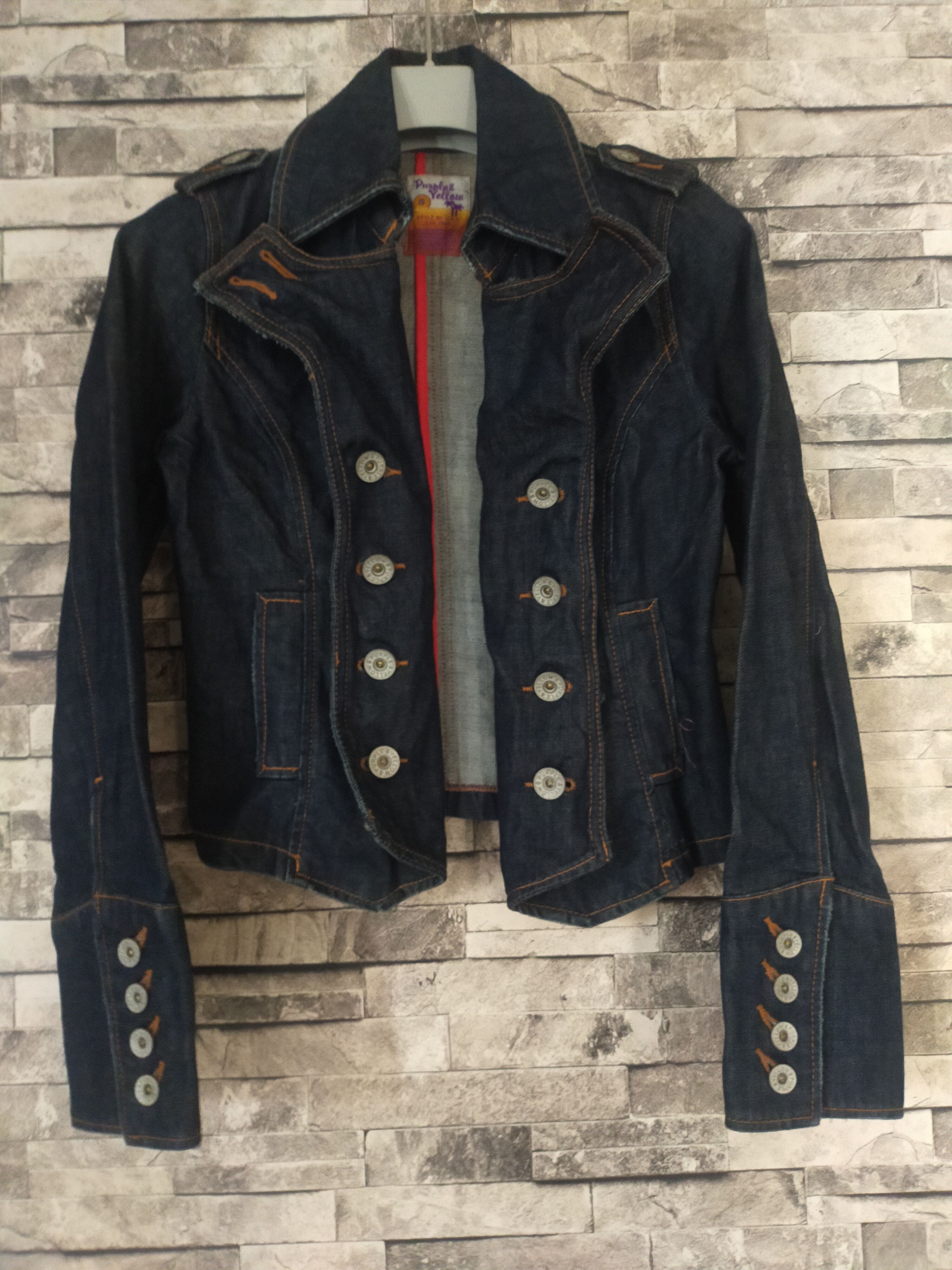 Japanese Brand purple and yellow crop military denim jacket Size S / US 4 / IT 40 - 3 Thumbnail