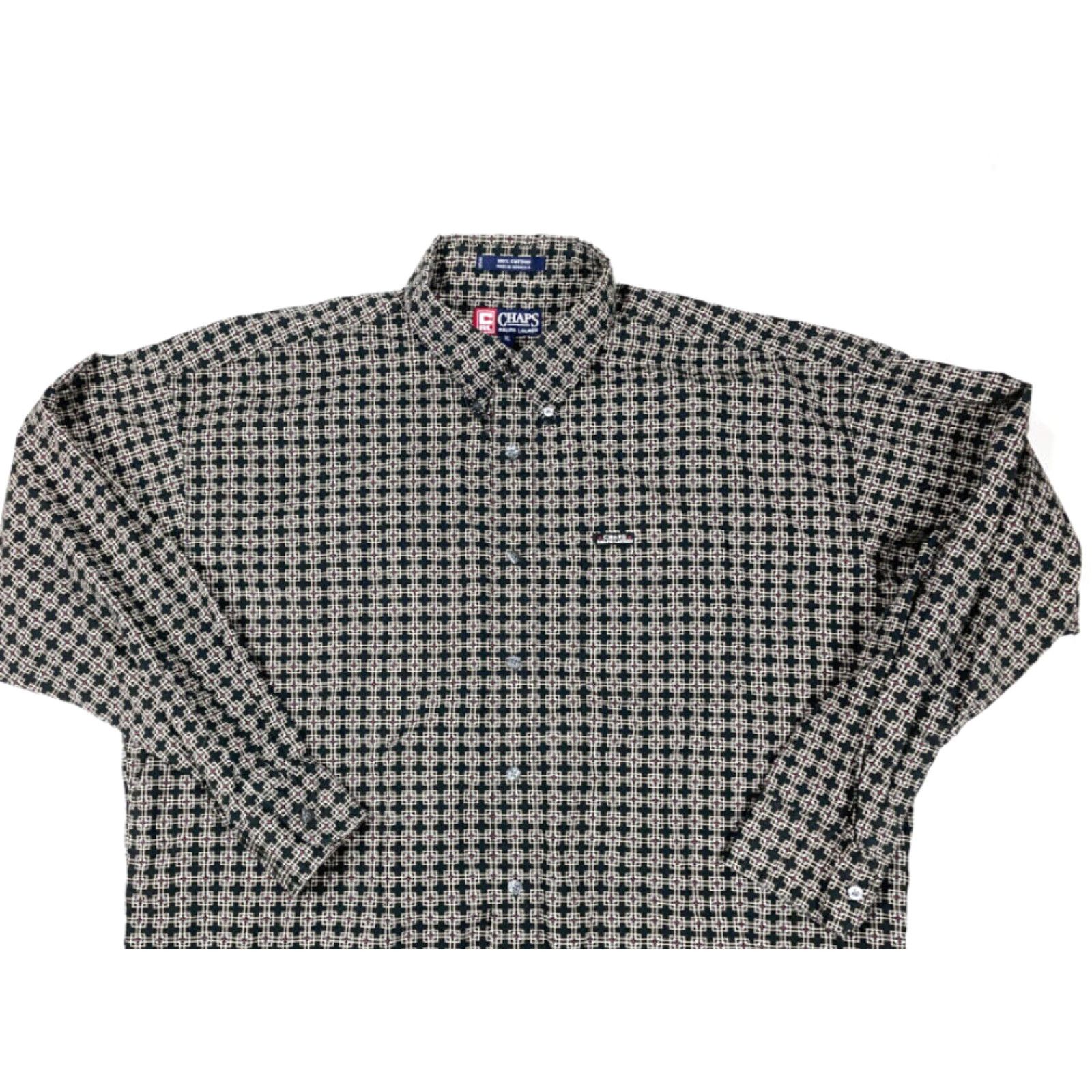 Chaps VINTAGE Chaps Ralph Lauren Black Geometric All Over Print Shirt Retro 90s XL Button-Front Mens Size US XL / EU 56 / 4 - 3 Thumbnail